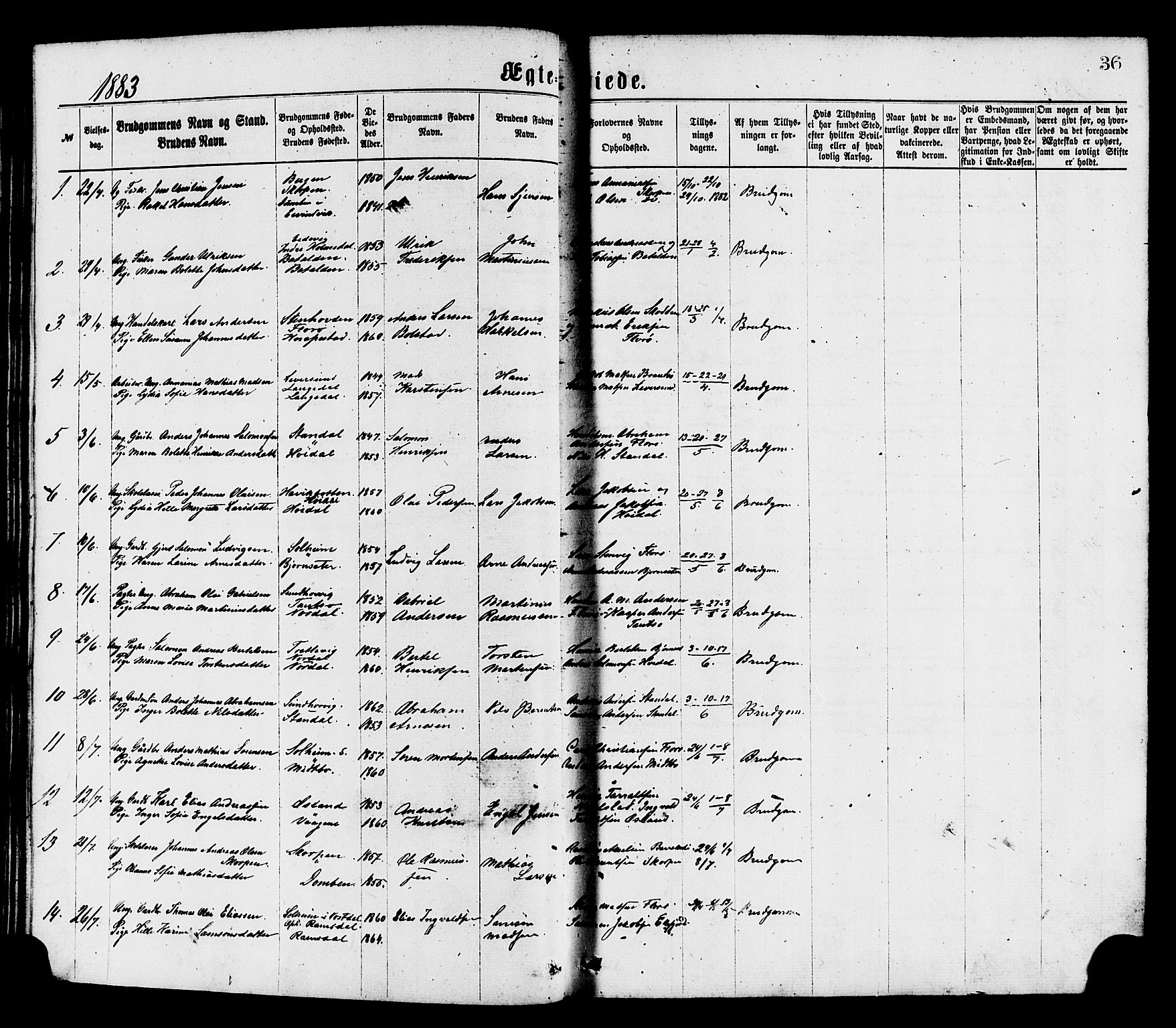 Kinn sokneprestembete, AV/SAB-A-80801/H/Haa/Haaa/L0013: Parish register (official) no. A 13, 1870-1885, p. 36