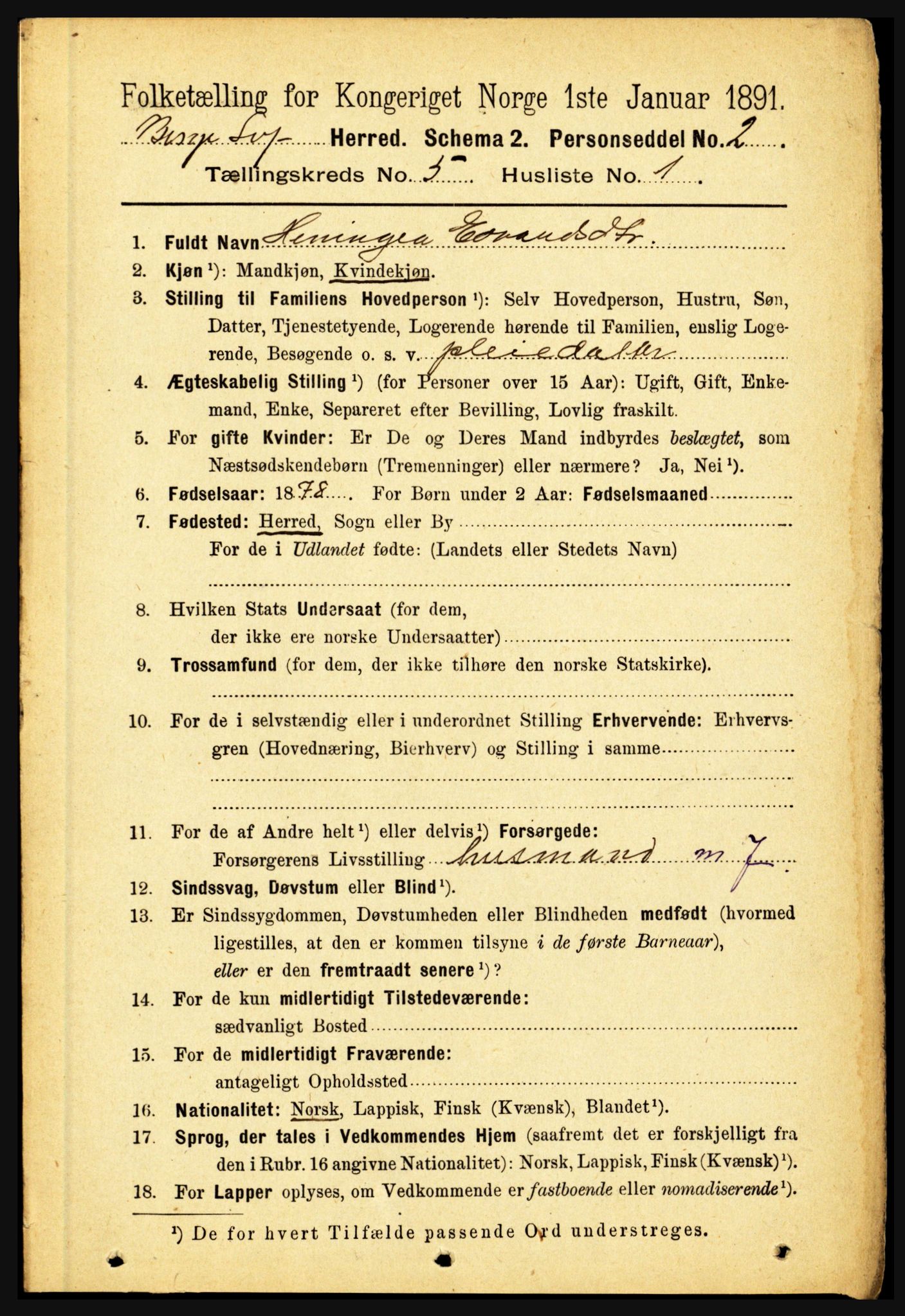 RA, 1891 census for 1862 Borge, 1891, p. 3084