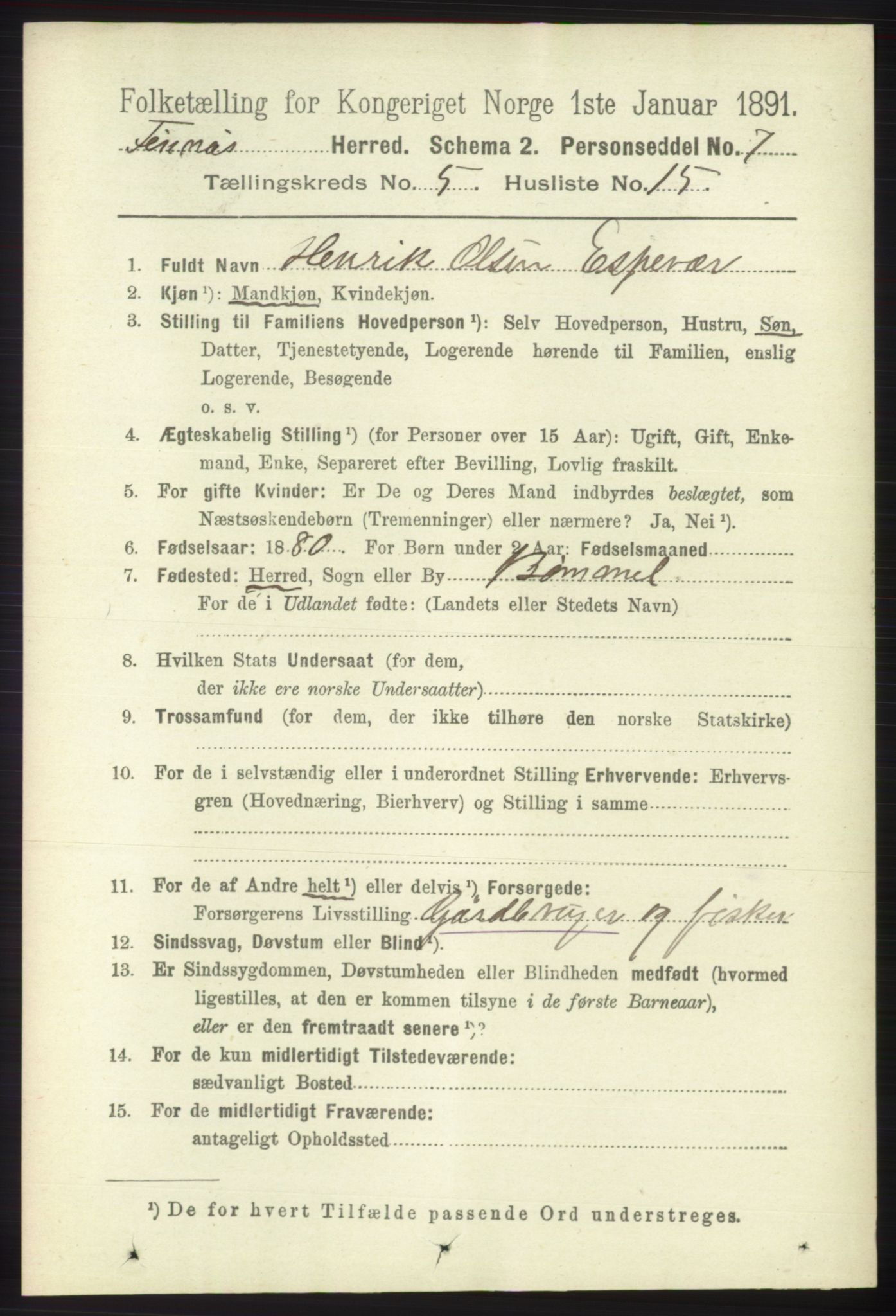 RA, 1891 census for 1218 Finnås, 1891, p. 2309