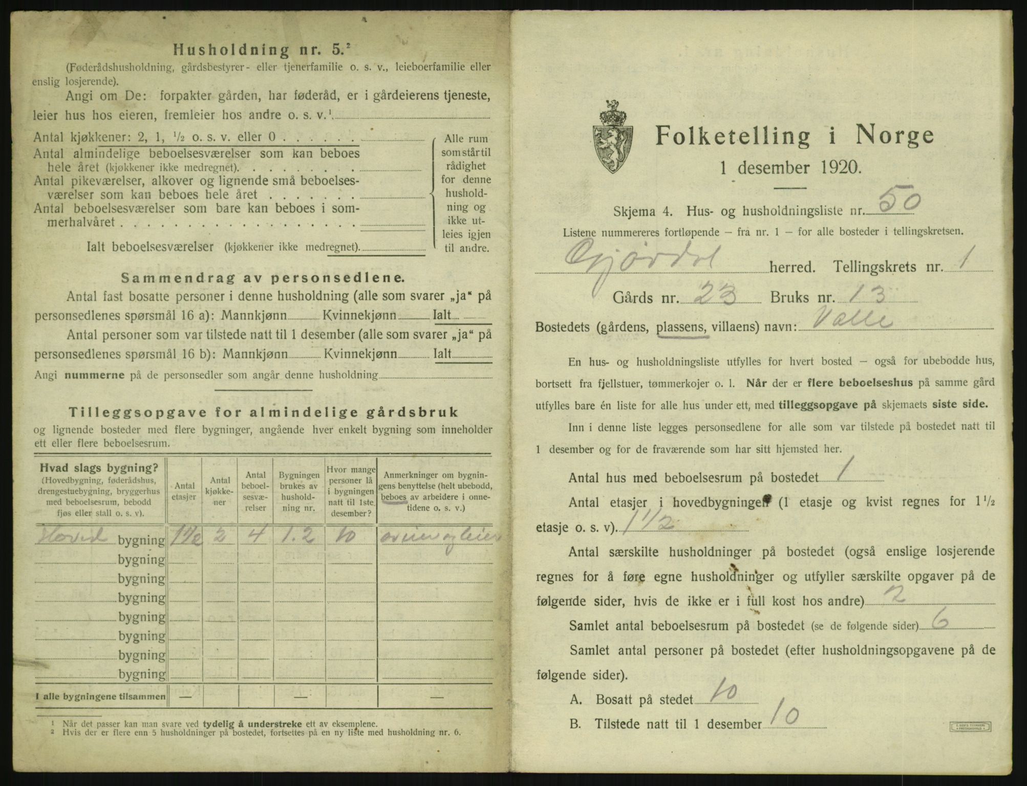 SAK, 1920 census for Gjøvdal, 1920, p. 120