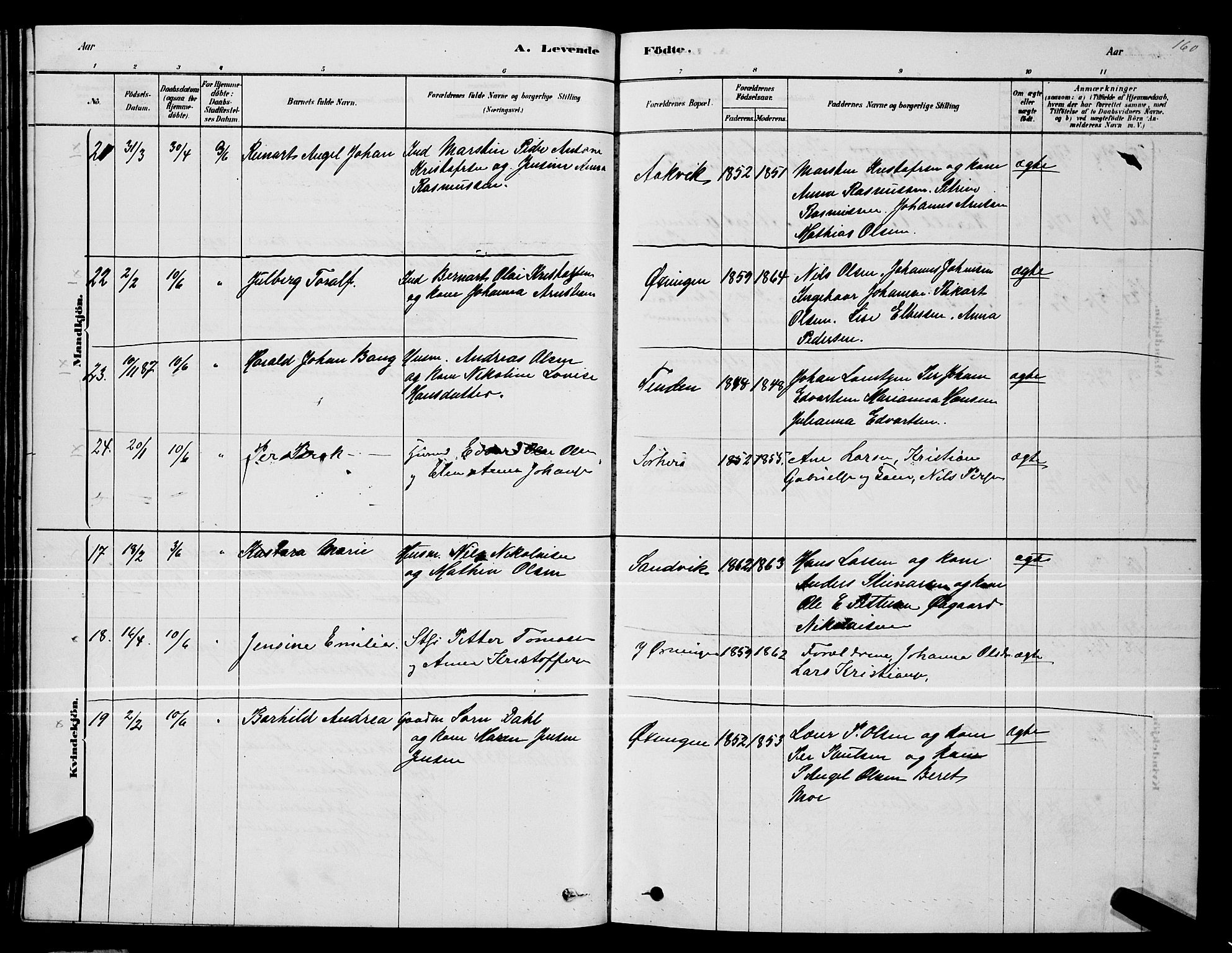 Ministerialprotokoller, klokkerbøker og fødselsregistre - Nordland, AV/SAT-A-1459/834/L0513: Parish register (copy) no. 834C04, 1877-1892, p. 160