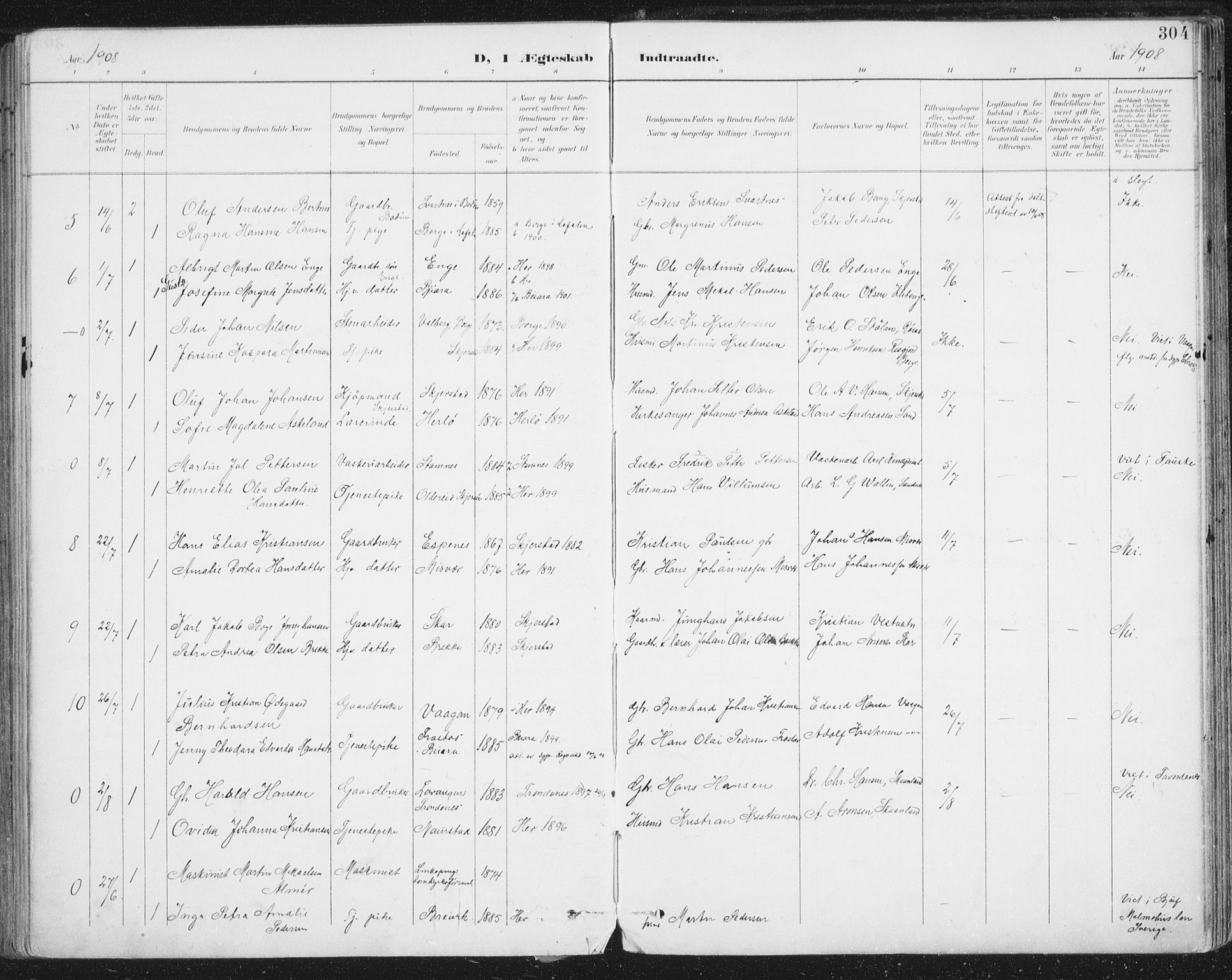 Ministerialprotokoller, klokkerbøker og fødselsregistre - Nordland, SAT/A-1459/852/L0741: Parish register (official) no. 852A11, 1894-1917, p. 304