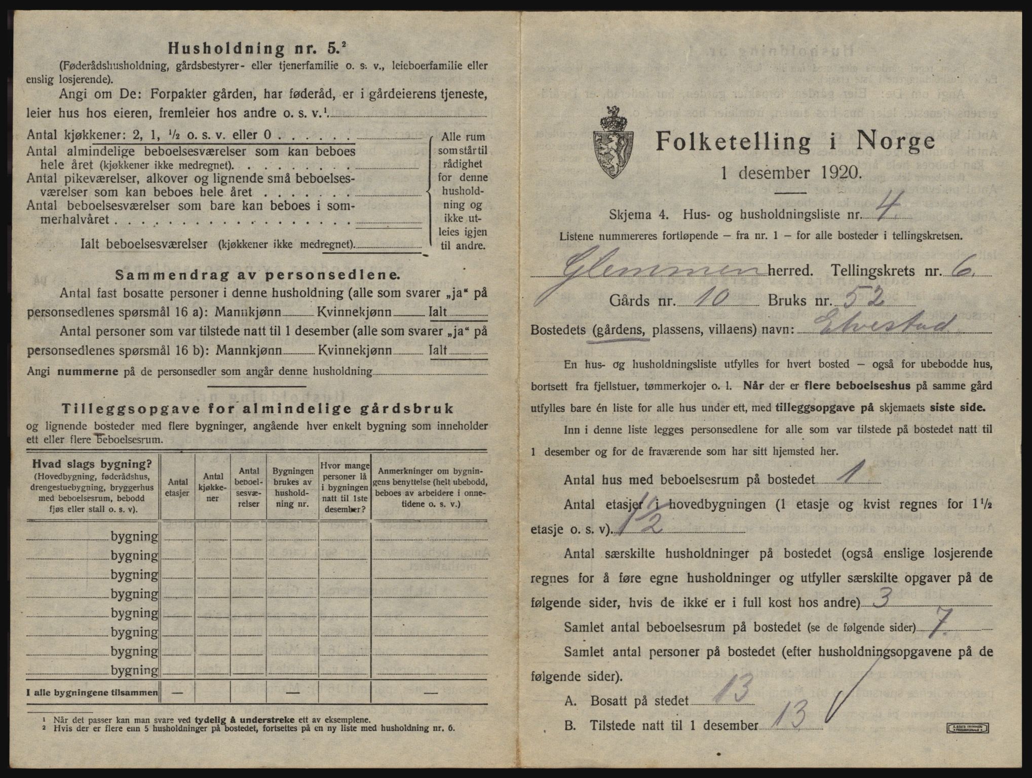 SAO, 1920 census for Glemmen, 1920, p. 2507