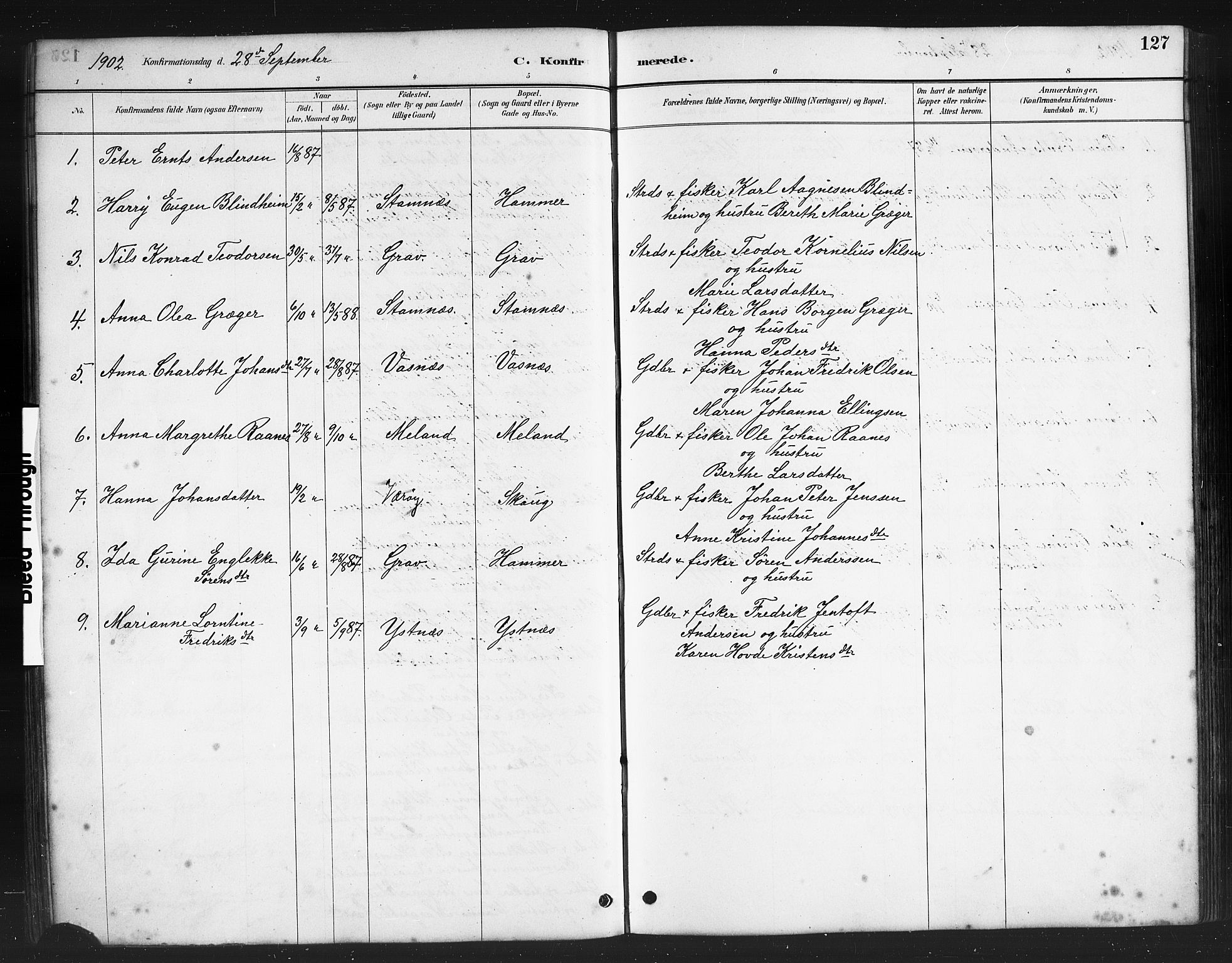 Ministerialprotokoller, klokkerbøker og fødselsregistre - Nordland, AV/SAT-A-1459/808/L0131: Parish register (copy) no. 808C02, 1879-1919, p. 127