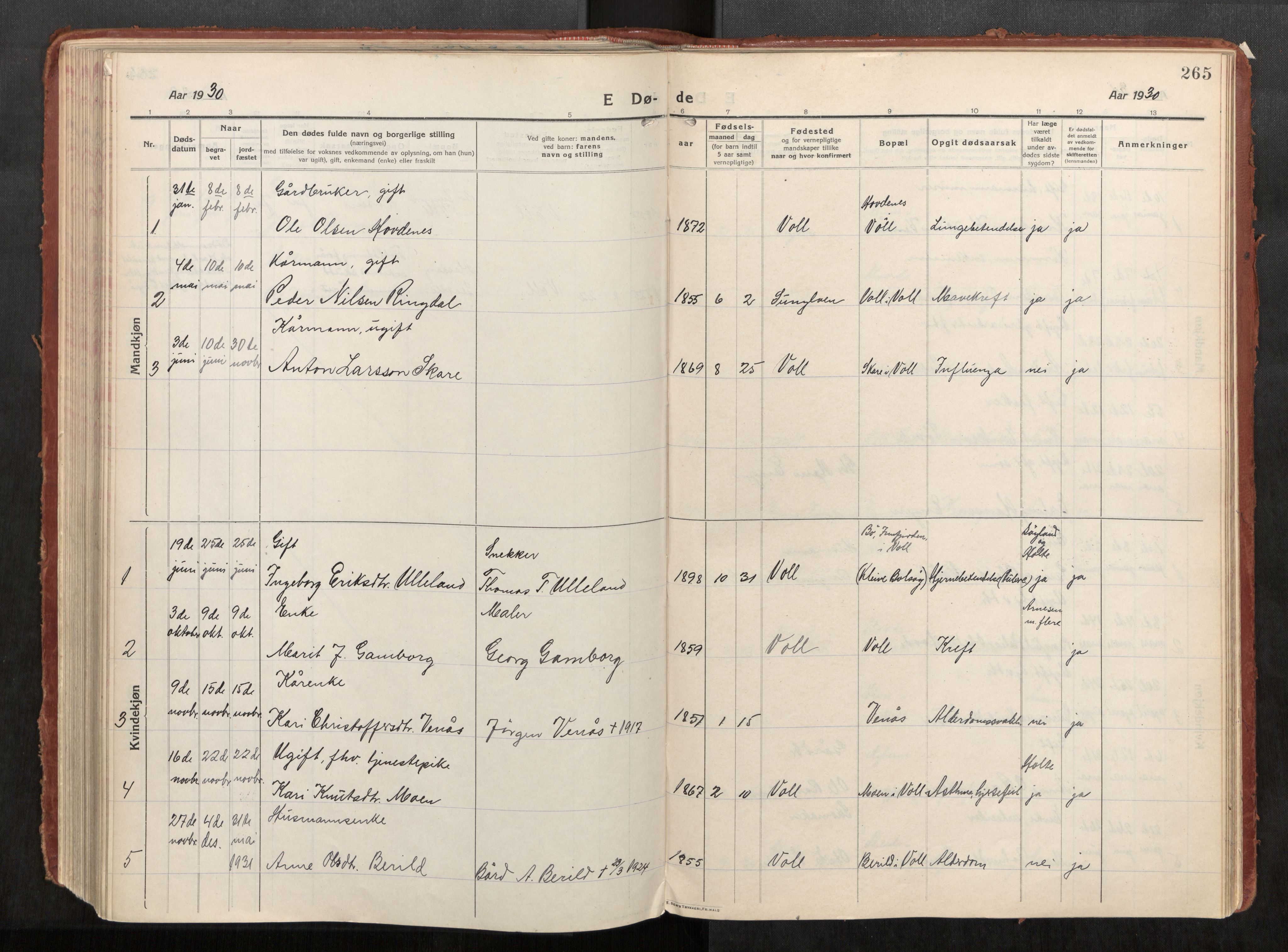 Eid sokneprestkontor, AV/SAT-A-1254: Parish register (official) no. 543A04, 1916-1956, p. 265