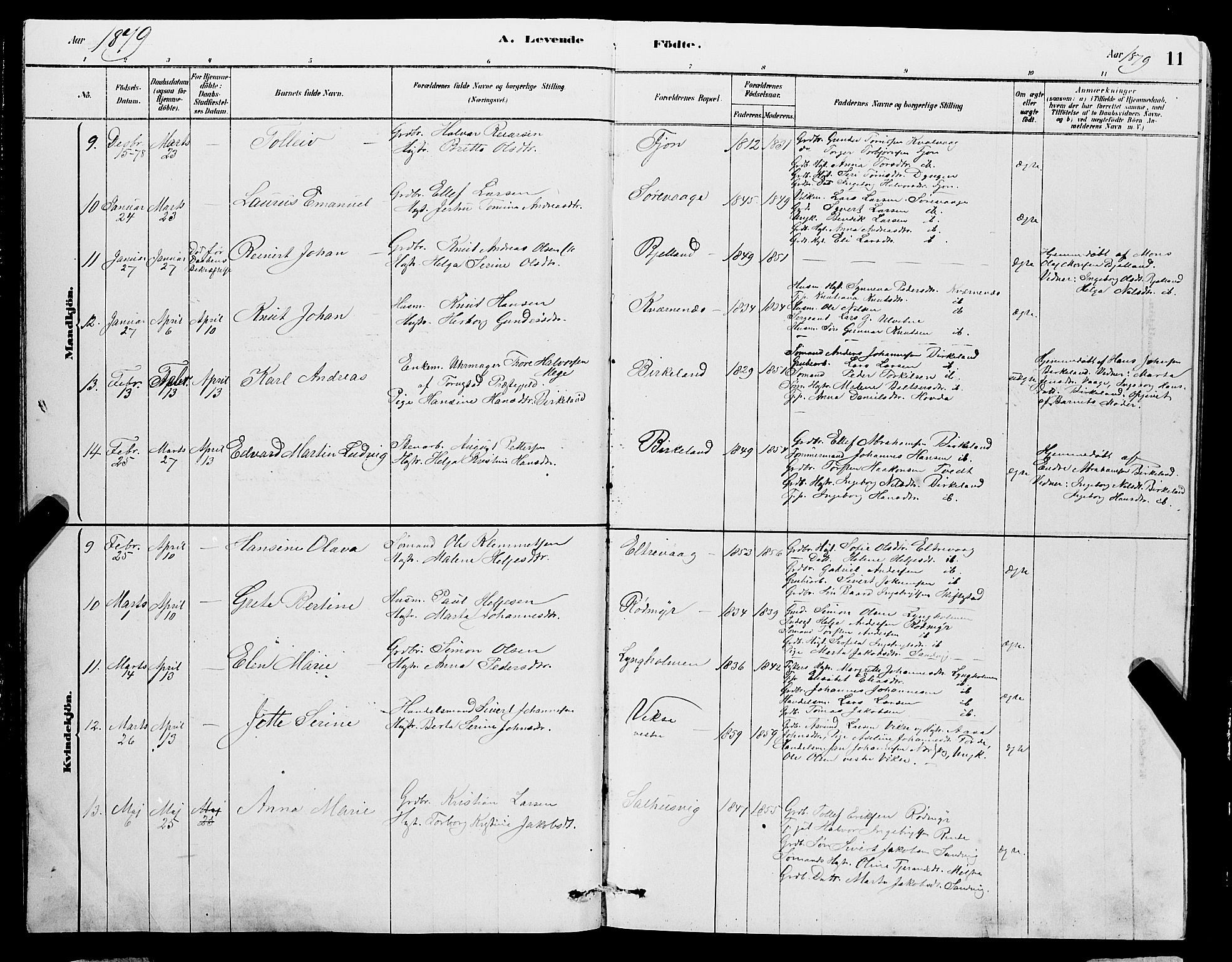 Sveio Sokneprestembete, SAB/A-78501/H/Hab: Parish register (copy) no. A 3, 1878-1896, p. 11