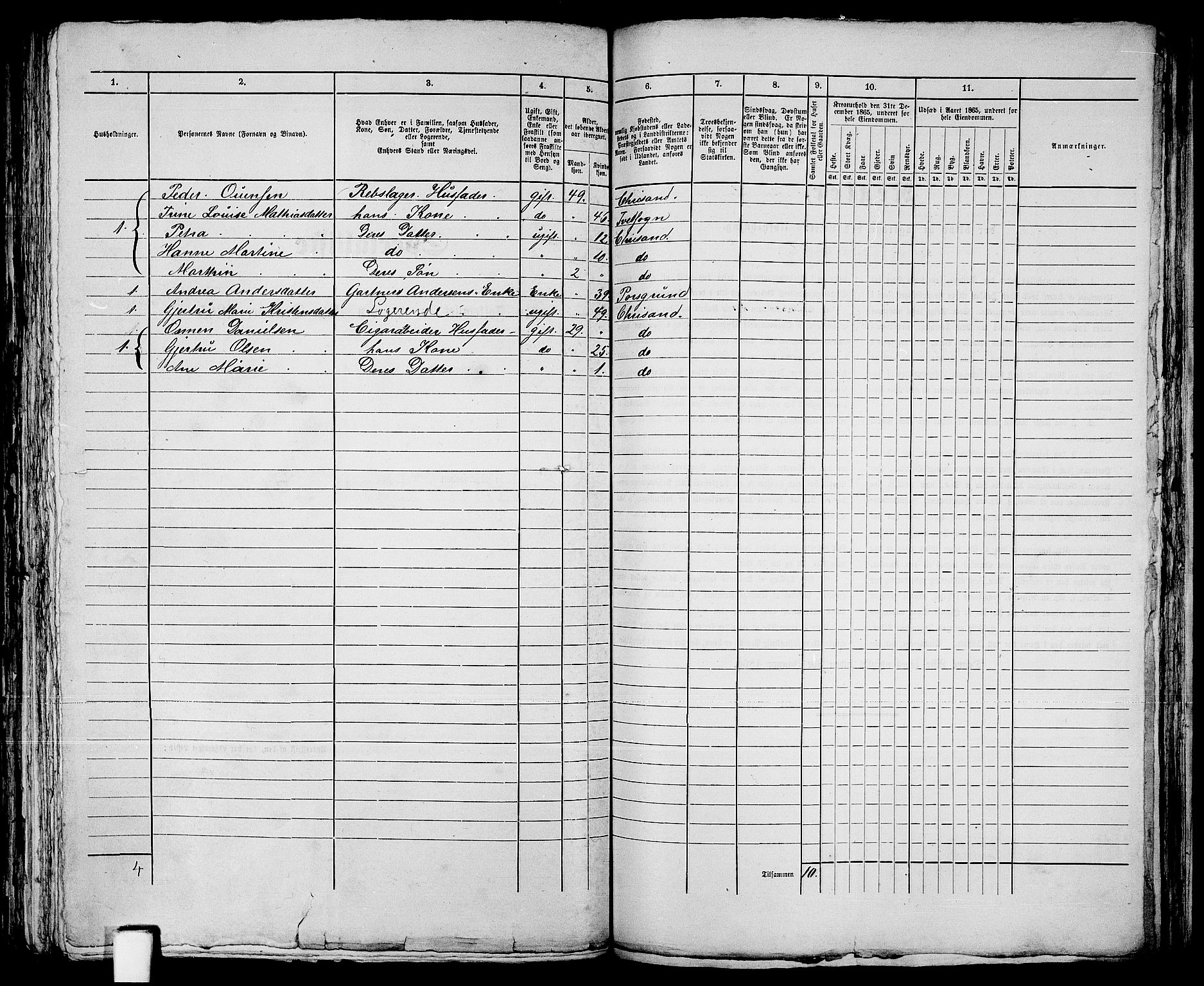 RA, 1865 census for Kristiansand, 1865, p. 1394