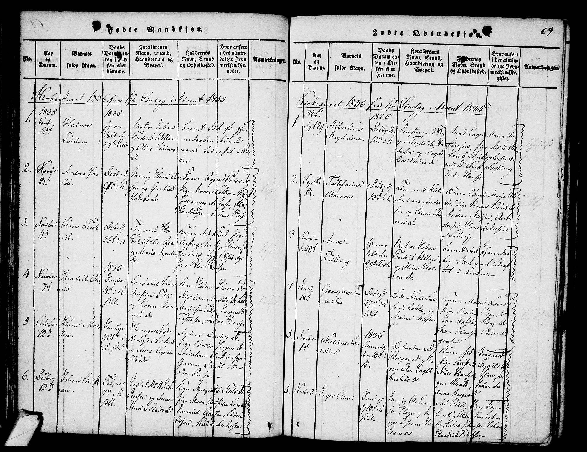 Stavern kirkebøker, SAKO/A-318/F/Fa/L0006: Parish register (official) no. 6, 1816-1839, p. 69