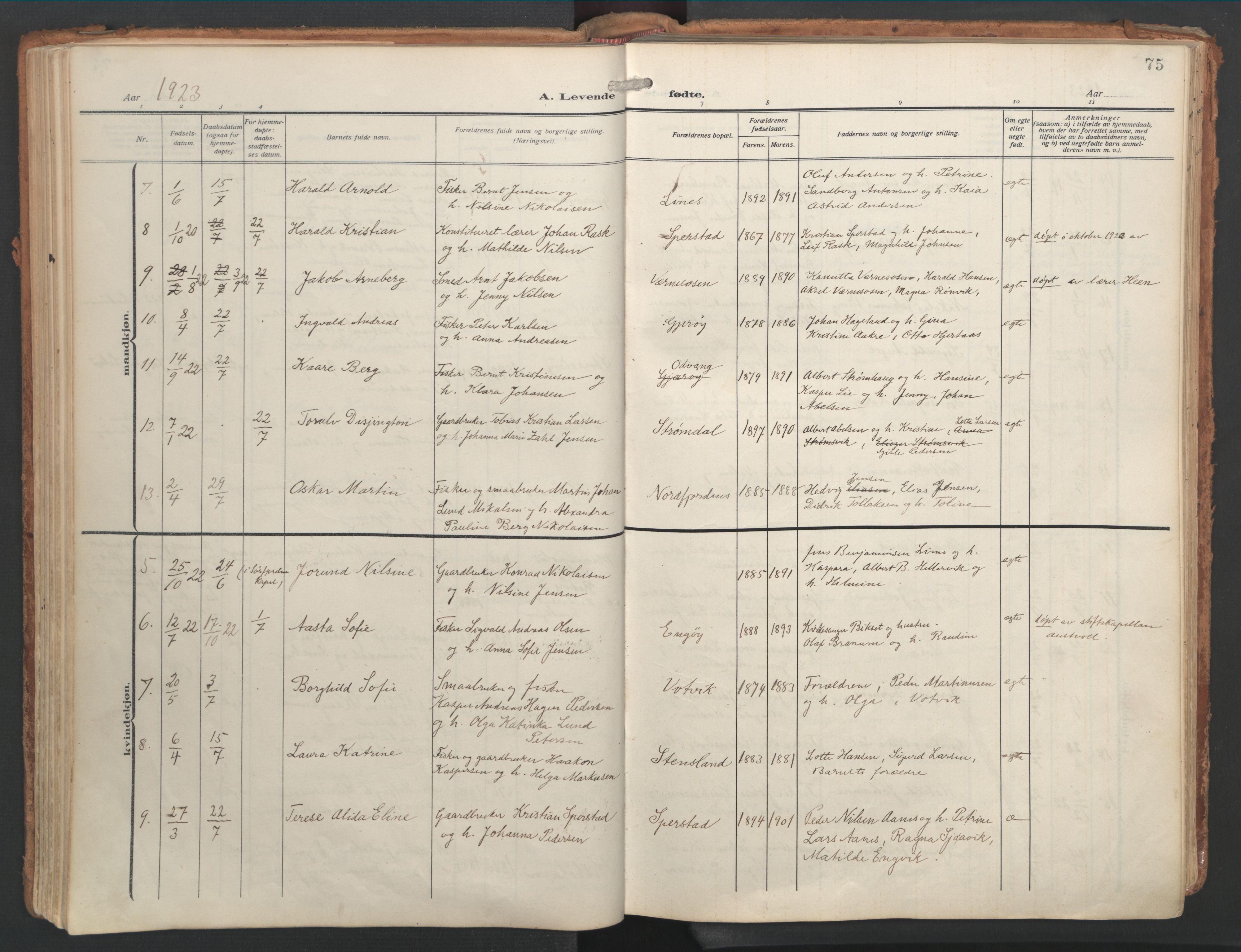 Ministerialprotokoller, klokkerbøker og fødselsregistre - Nordland, SAT/A-1459/841/L0614: Parish register (official) no. 841A17, 1911-1925, p. 75