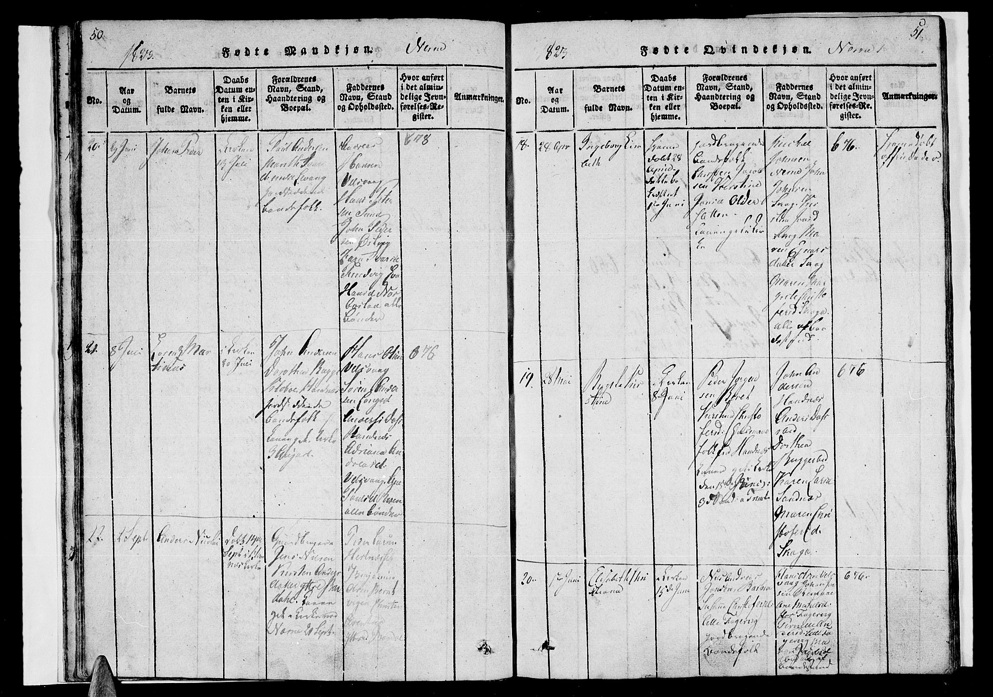 Ministerialprotokoller, klokkerbøker og fødselsregistre - Nordland, AV/SAT-A-1459/838/L0546: Parish register (official) no. 838A05 /1, 1820-1828, p. 50-51