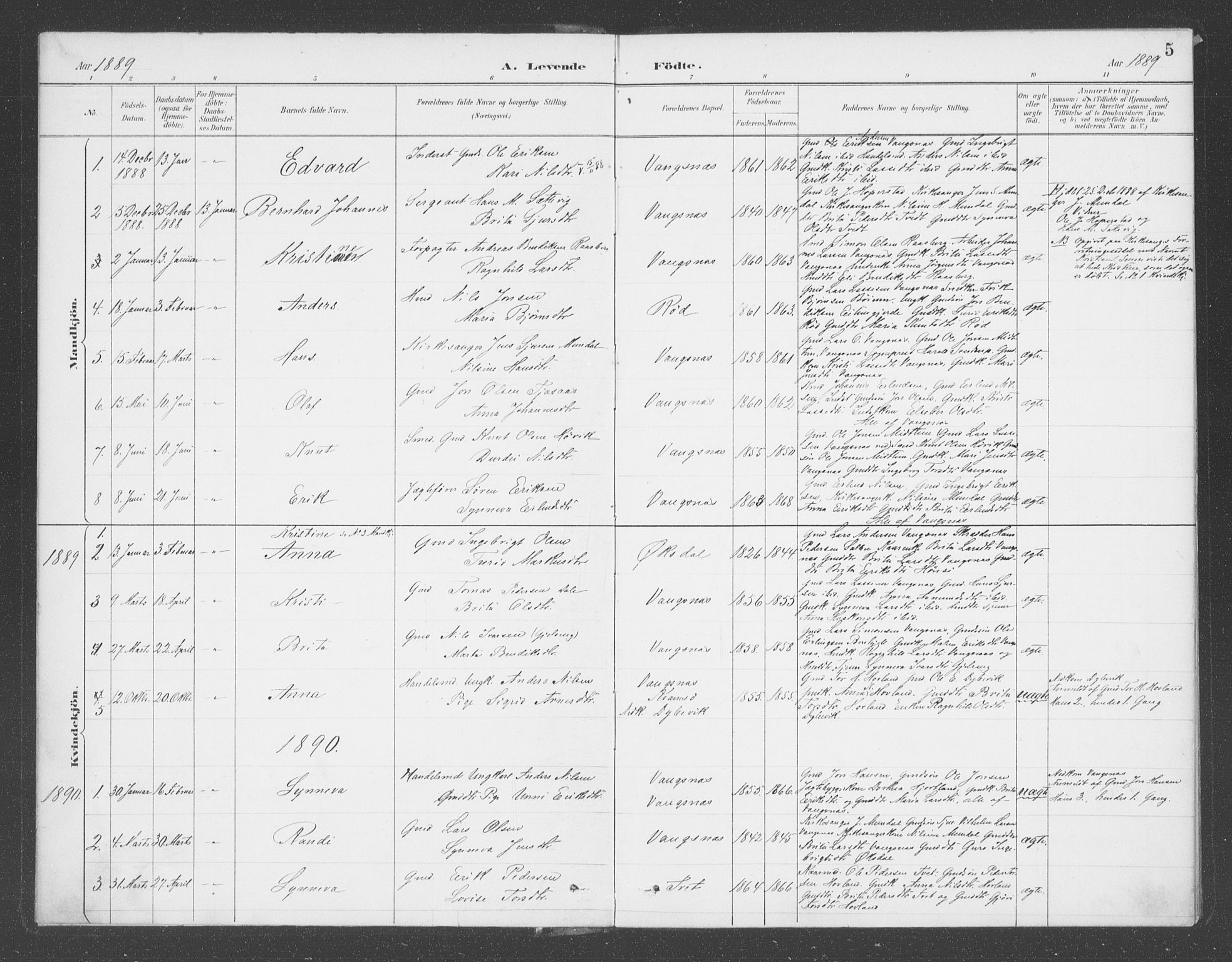 Balestrand sokneprestembete, AV/SAB-A-79601/H/Haa/Haae/L0001: Parish register (official) no. E  1, 1889-1909, p. 5