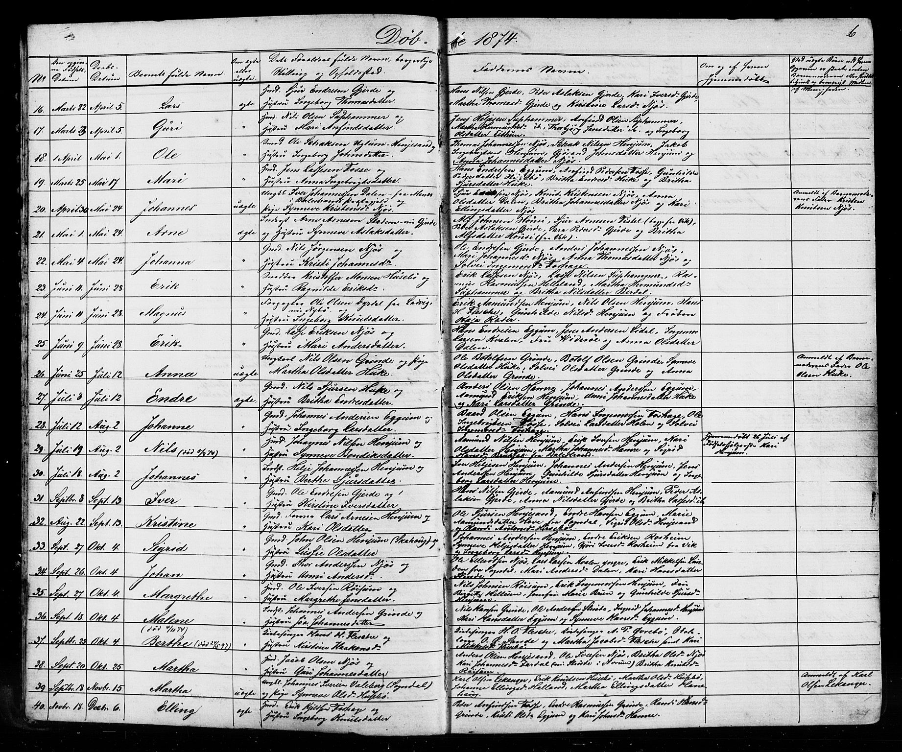 Leikanger sokneprestembete, SAB/A-81001: Parish register (copy) no. A 1, 1873-1916, p. 6