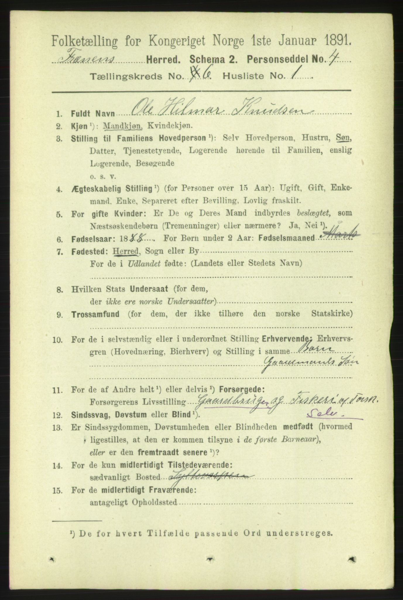 RA, 1891 census for 1548 Fræna, 1891, p. 1863