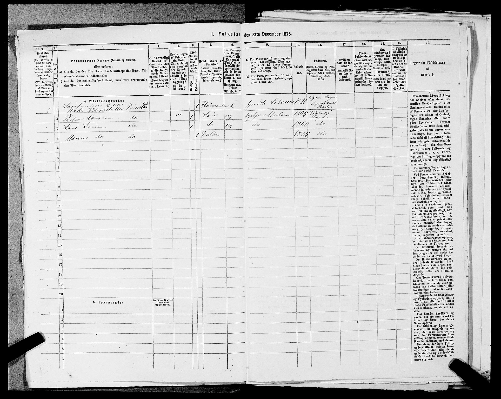 SAST, 1875 census for 1119P Hå, 1875, p. 808