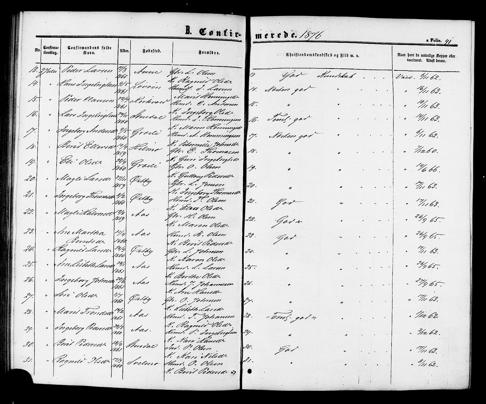 Ministerialprotokoller, klokkerbøker og fødselsregistre - Sør-Trøndelag, SAT/A-1456/698/L1163: Parish register (official) no. 698A01, 1862-1887, p. 91