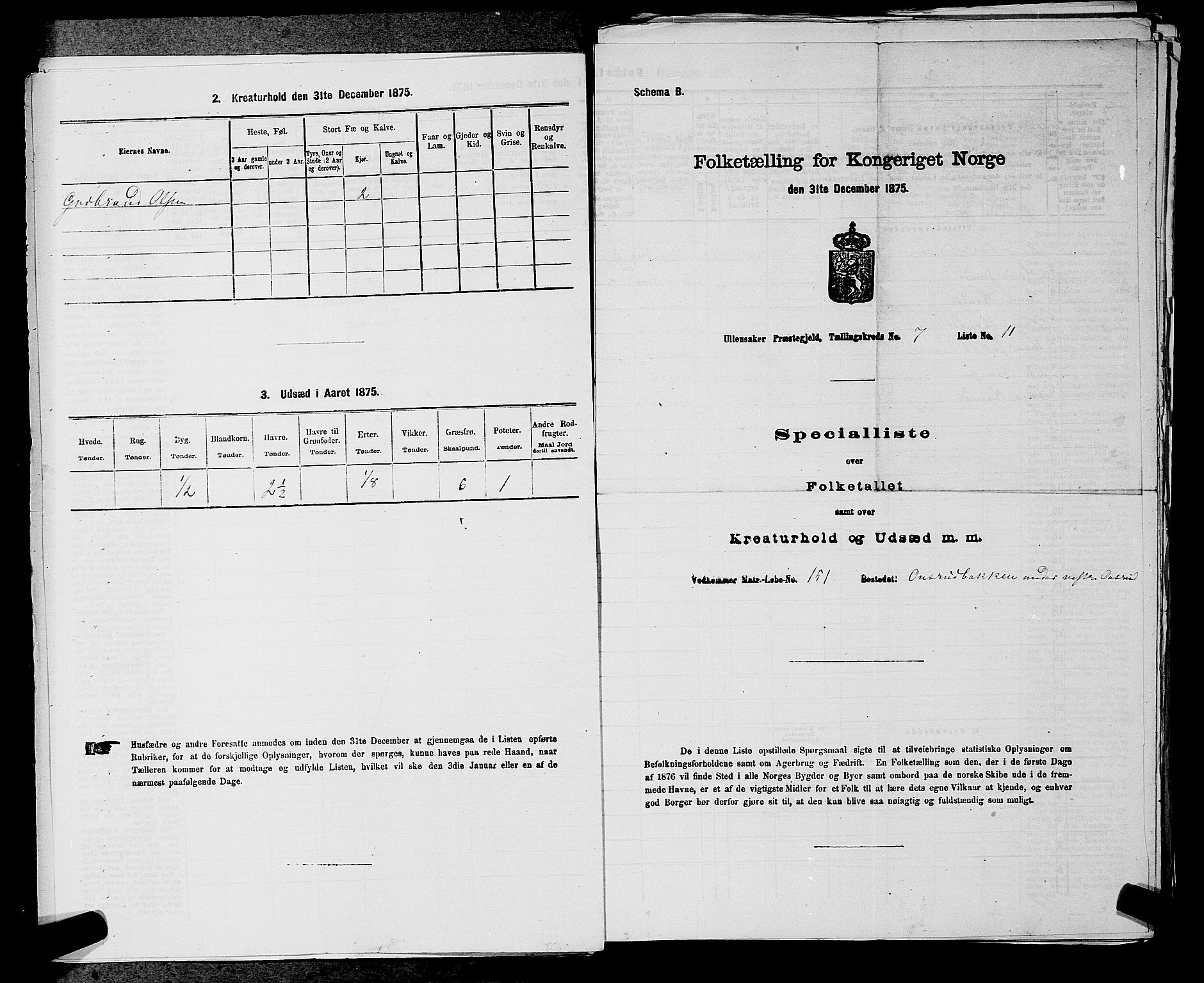 RA, 1875 census for 0235P Ullensaker, 1875, p. 930