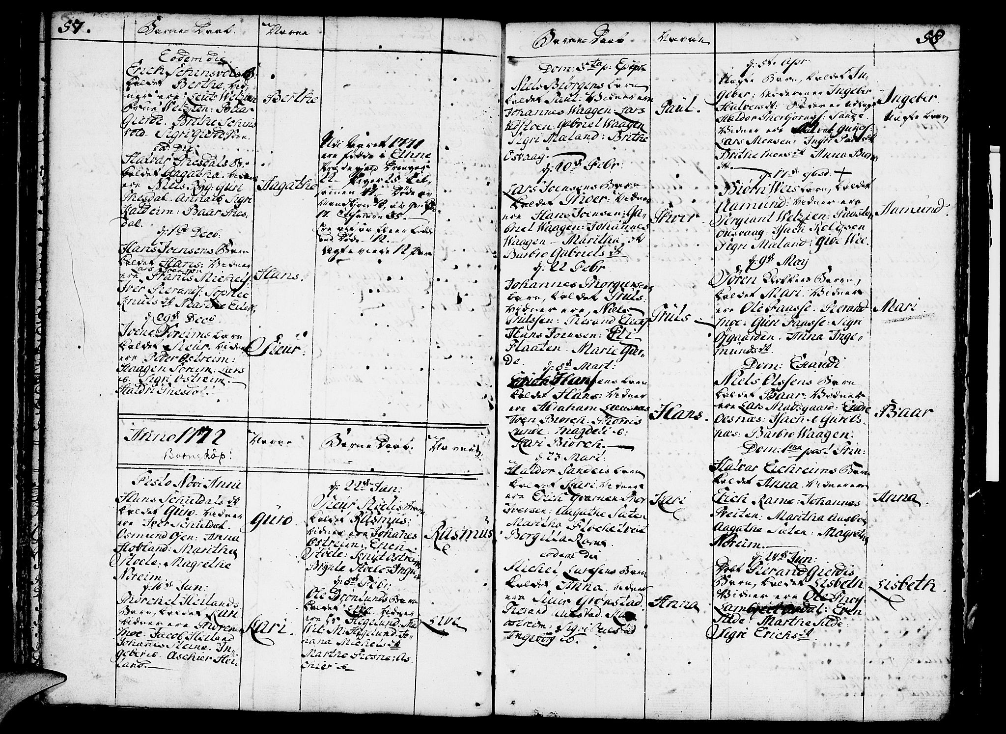 Etne sokneprestembete, SAB/A-75001/H/Haa: Parish register (official) no. A 3 /1, 1755-1782, p. 57-58