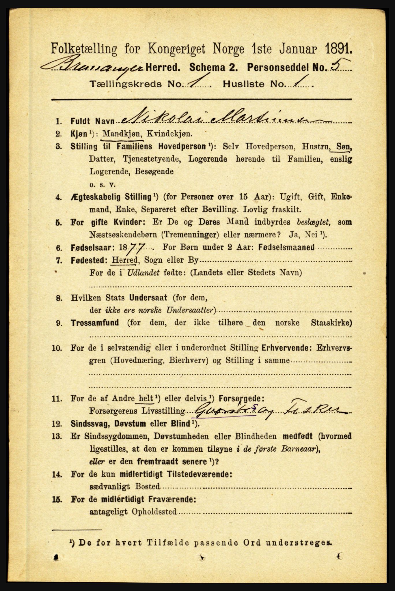 RA, 1891 census for 1438 Bremanger, 1891, p. 103