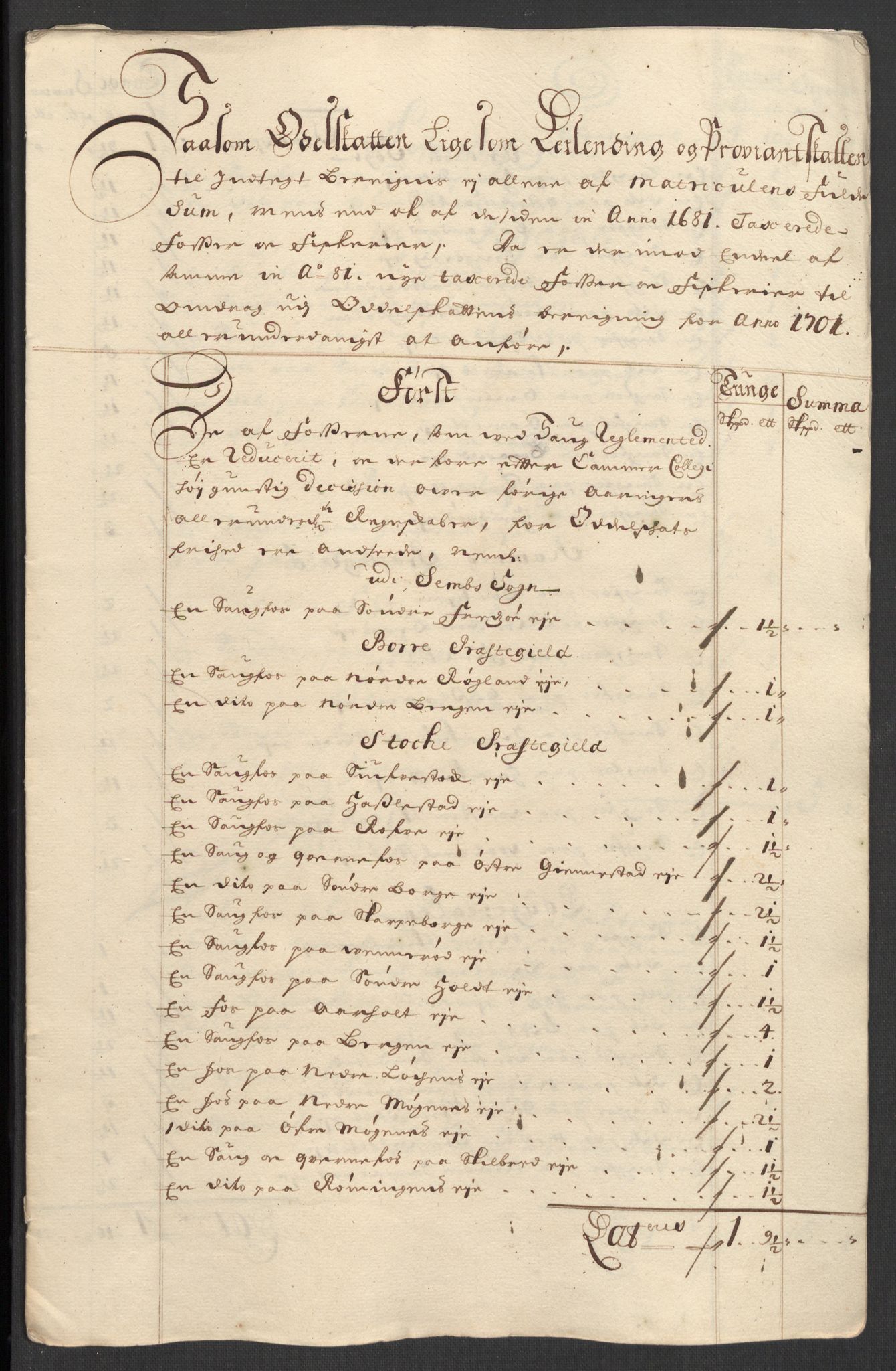 Rentekammeret inntil 1814, Reviderte regnskaper, Fogderegnskap, RA/EA-4092/R32/L1869: Fogderegnskap Jarlsberg grevskap, 1700-1701, p. 401