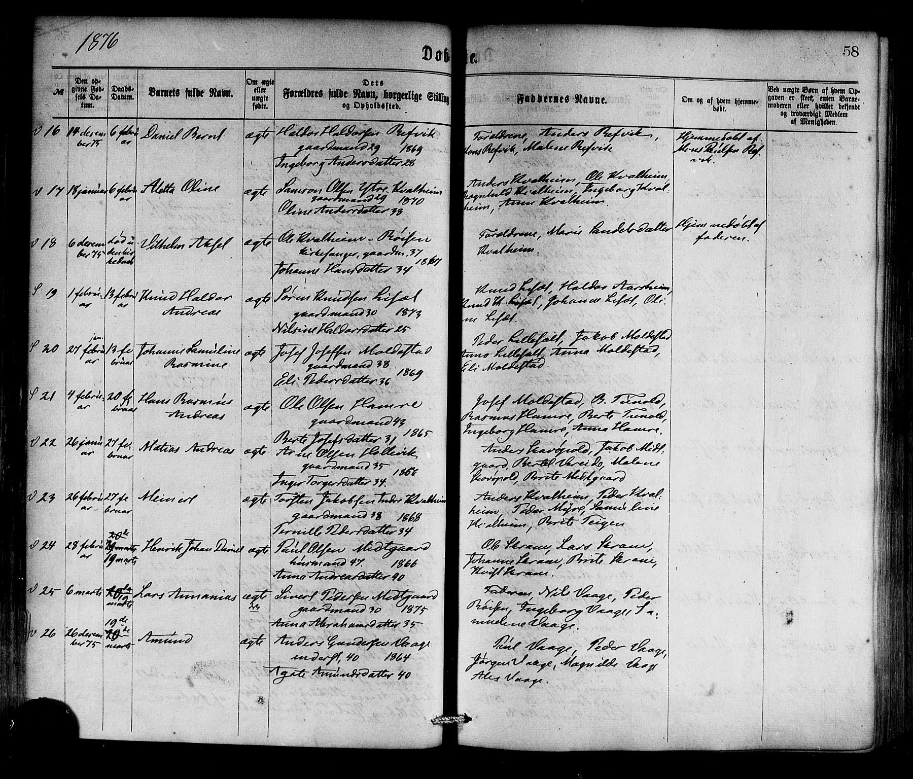 Selje sokneprestembete, SAB/A-99938/H/Ha/Haa/Haaa: Parish register (official) no. A 12, 1870-1880, p. 58