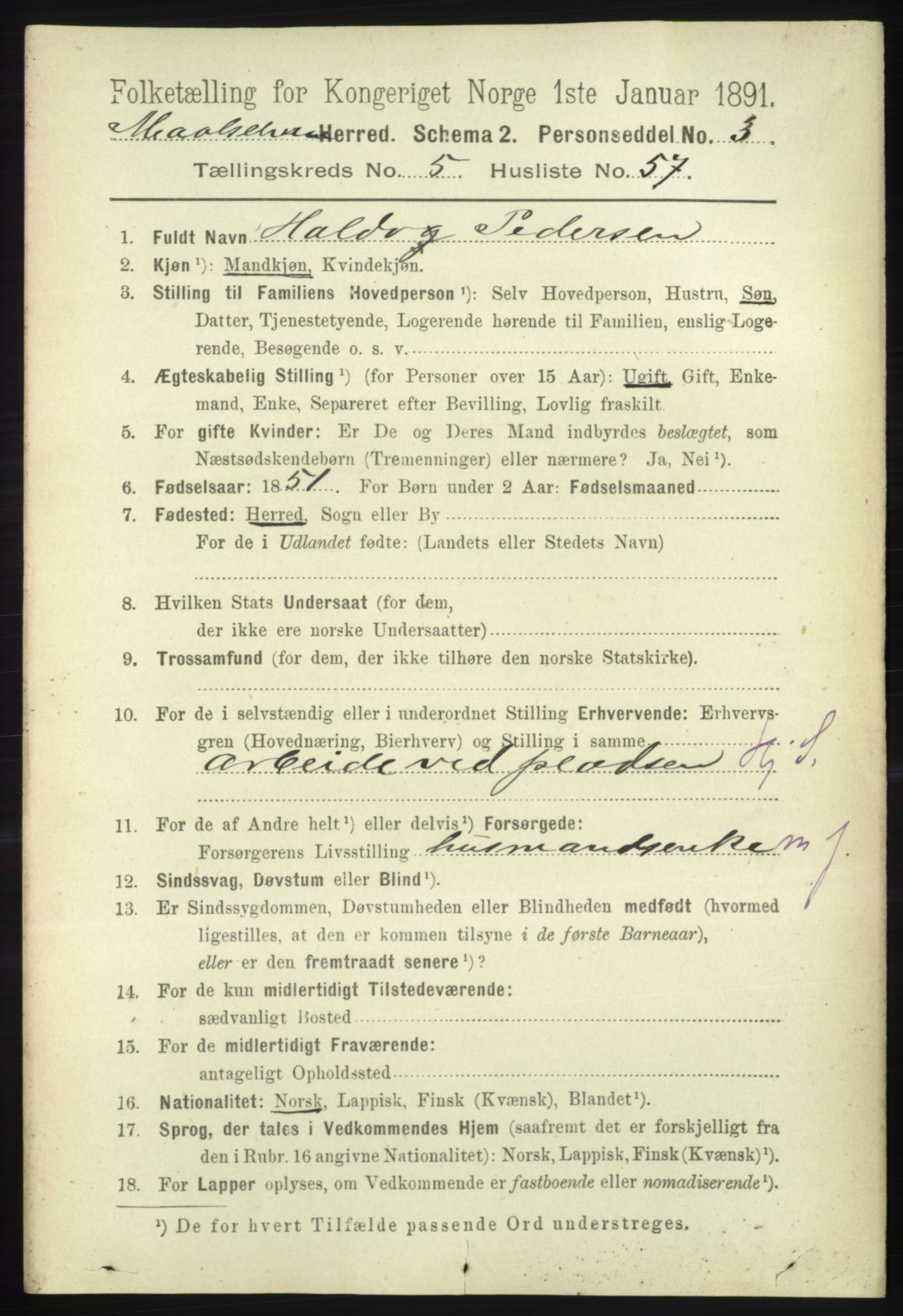 RA, 1891 census for 1924 Målselv, 1891, p. 1997