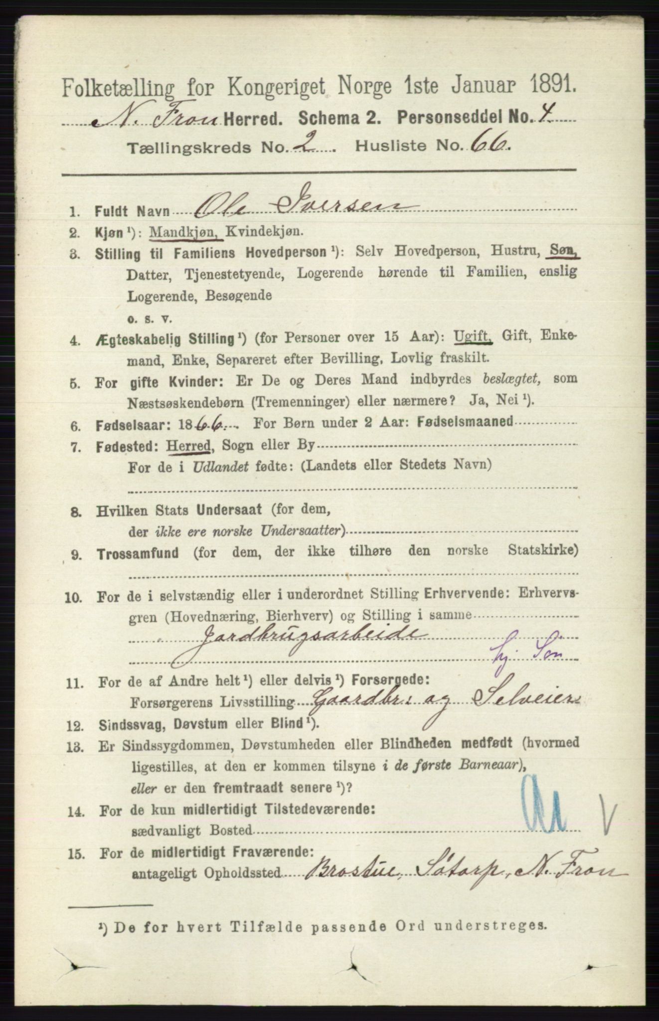 RA, 1891 census for 0518 Nord-Fron, 1891, p. 742