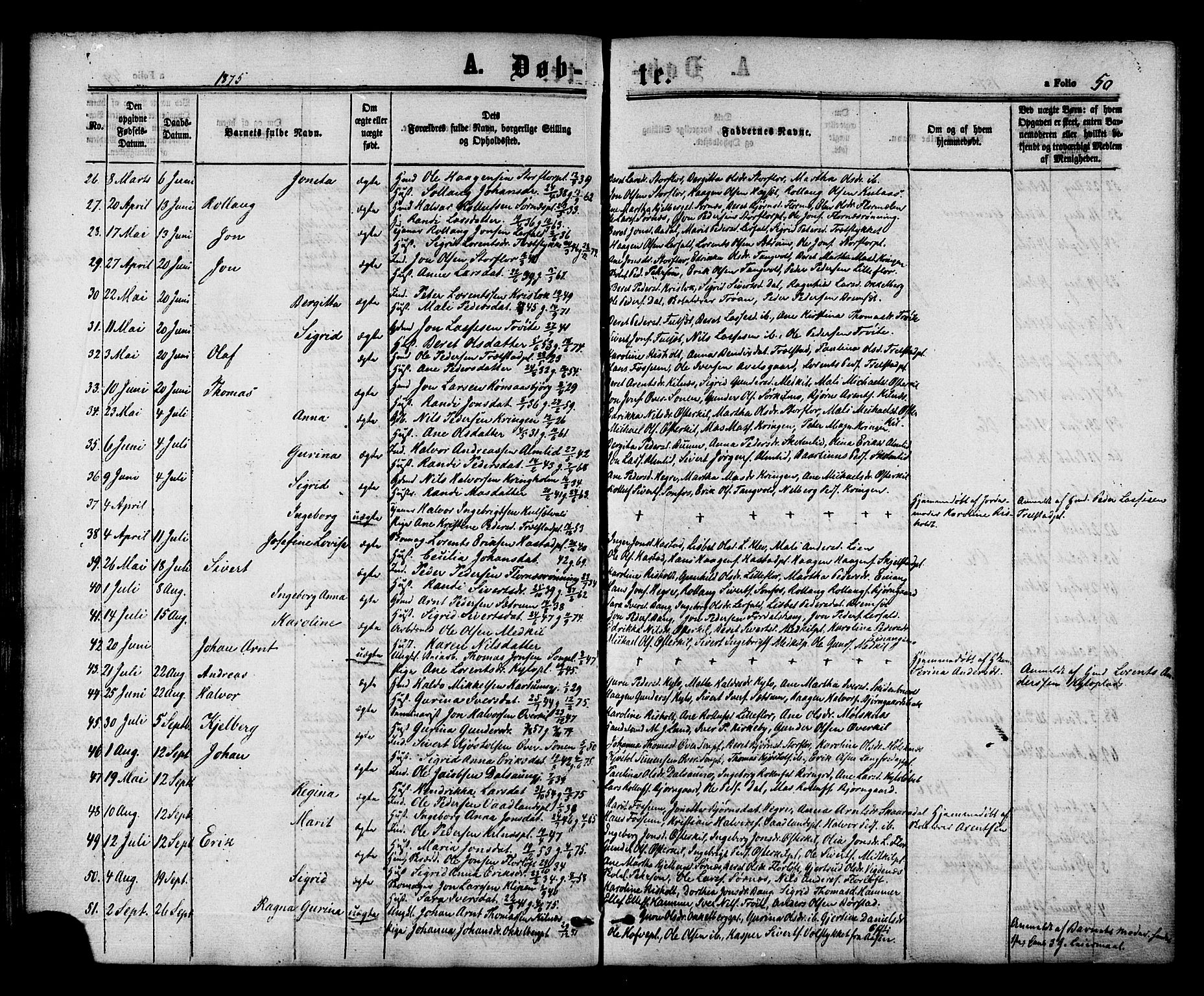 Ministerialprotokoller, klokkerbøker og fødselsregistre - Nord-Trøndelag, SAT/A-1458/703/L0029: Parish register (official) no. 703A02, 1863-1879, p. 50