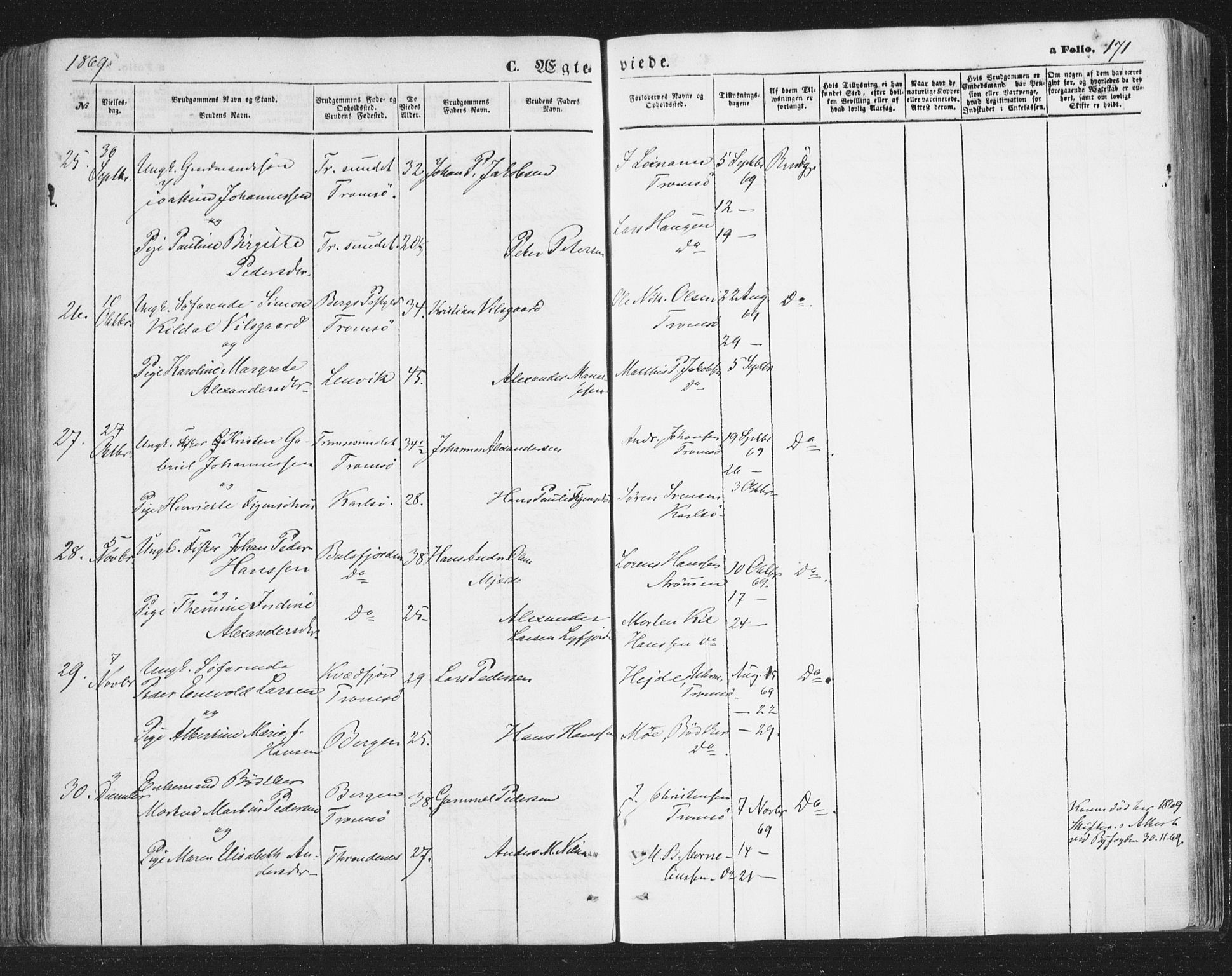 Tromsø sokneprestkontor/stiftsprosti/domprosti, SATØ/S-1343/G/Ga/L0012kirke: Parish register (official) no. 12, 1865-1871, p. 171