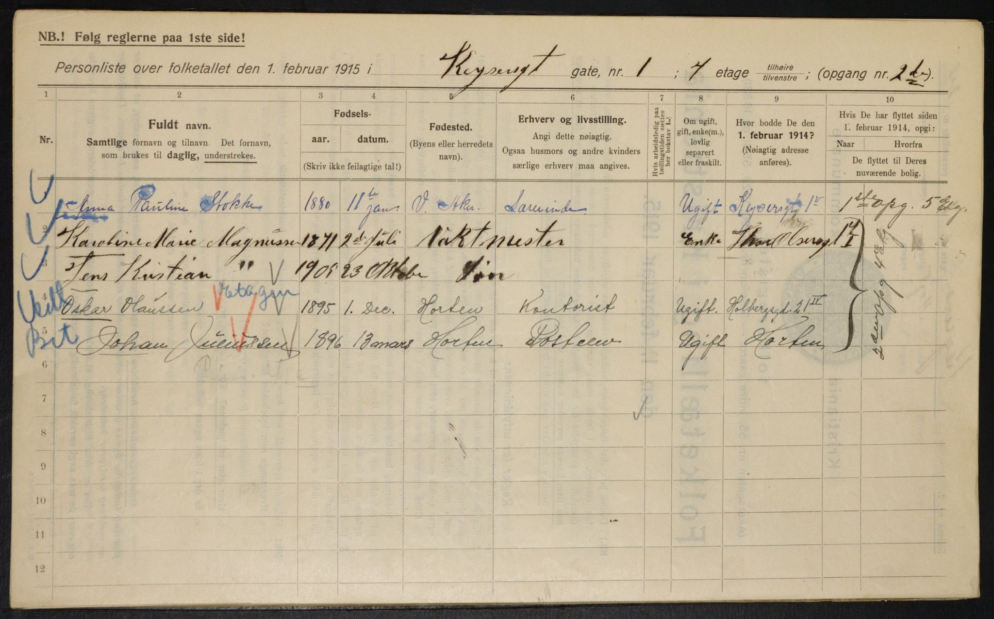 OBA, Municipal Census 1915 for Kristiania, 1915, p. 48706