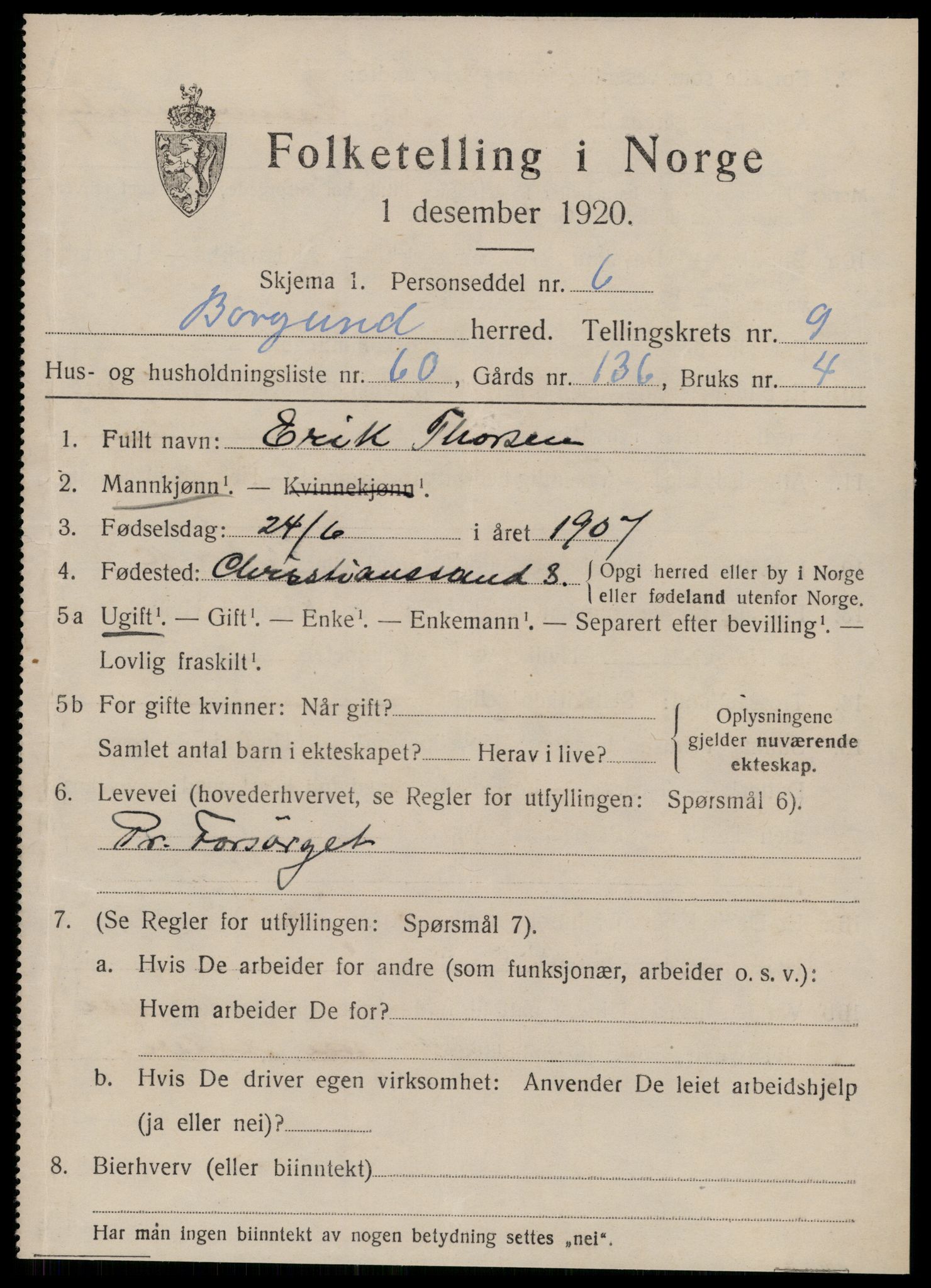 SAT, 1920 census for Borgund, 1920, p. 9110