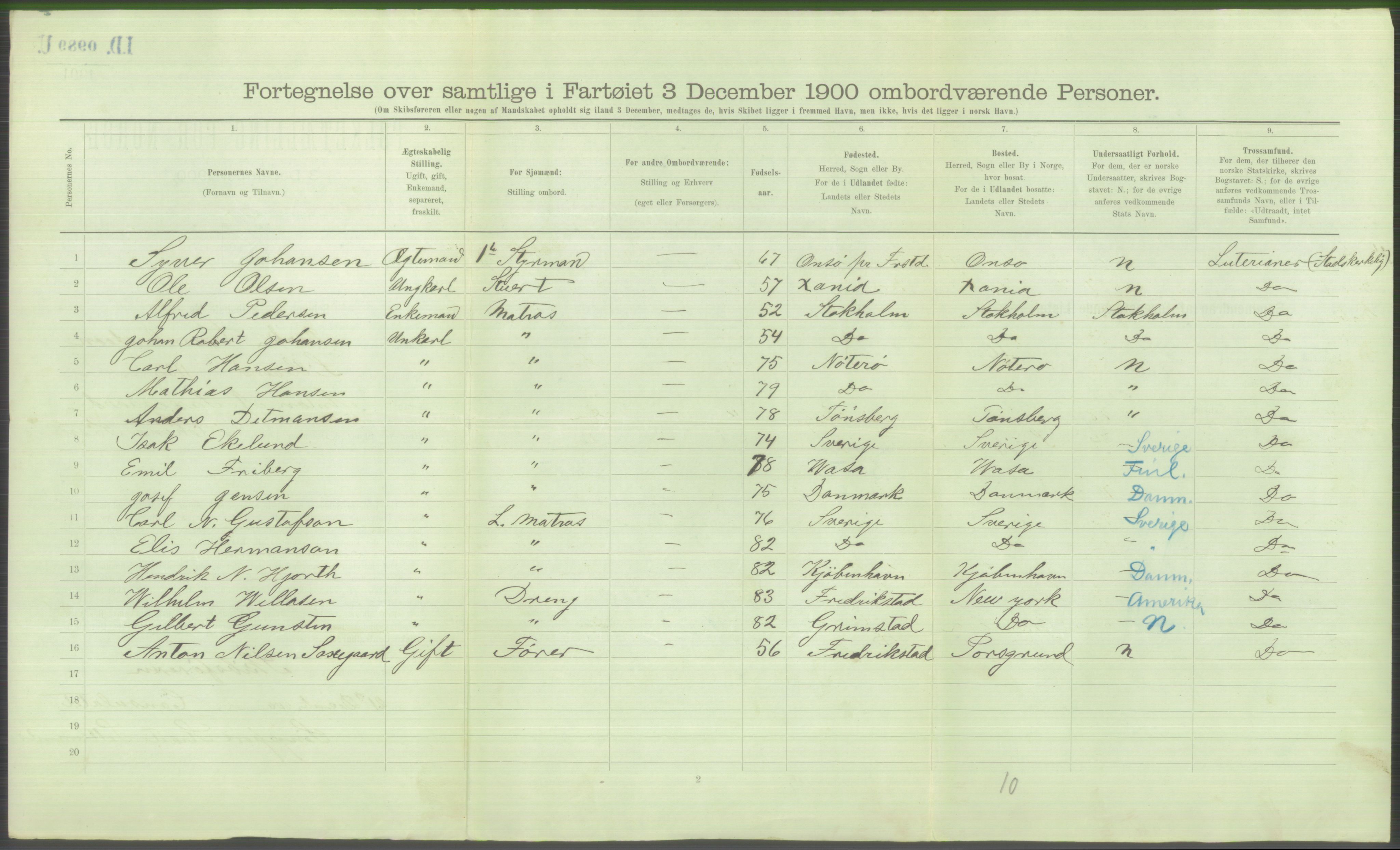 RA, 1900 Census - ship lists from ships in Norwegian harbours, harbours abroad and at sea, 1900, p. 6186