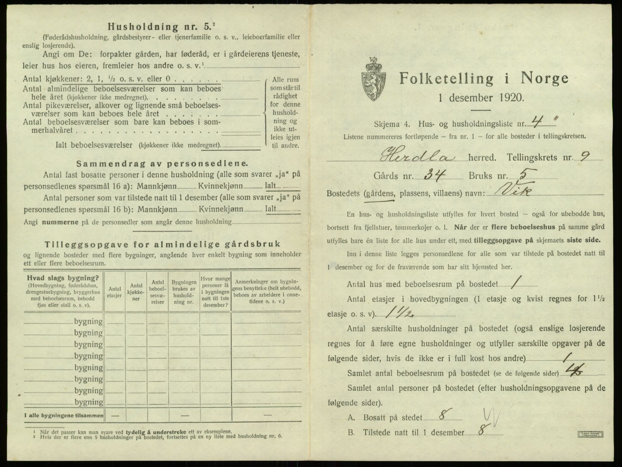 SAB, 1920 census for Herdla, 1920, p. 796