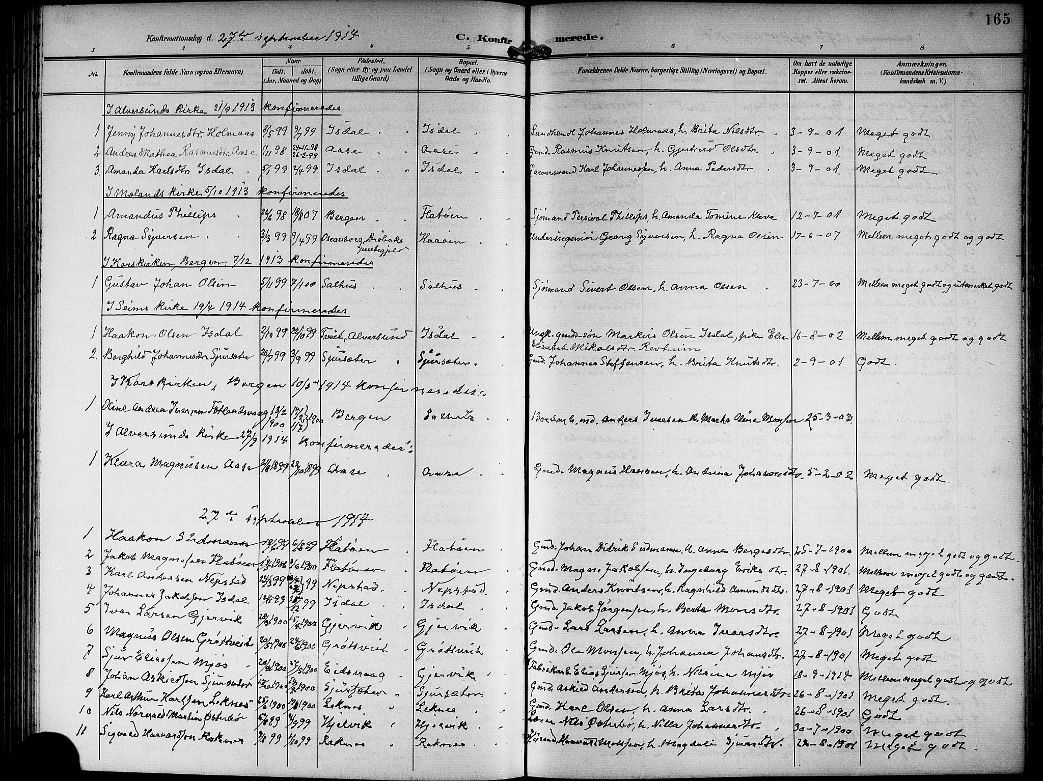 Hamre sokneprestembete, SAB/A-75501/H/Ha/Hab: Parish register (copy) no. B 4, 1898-1919, p. 165
