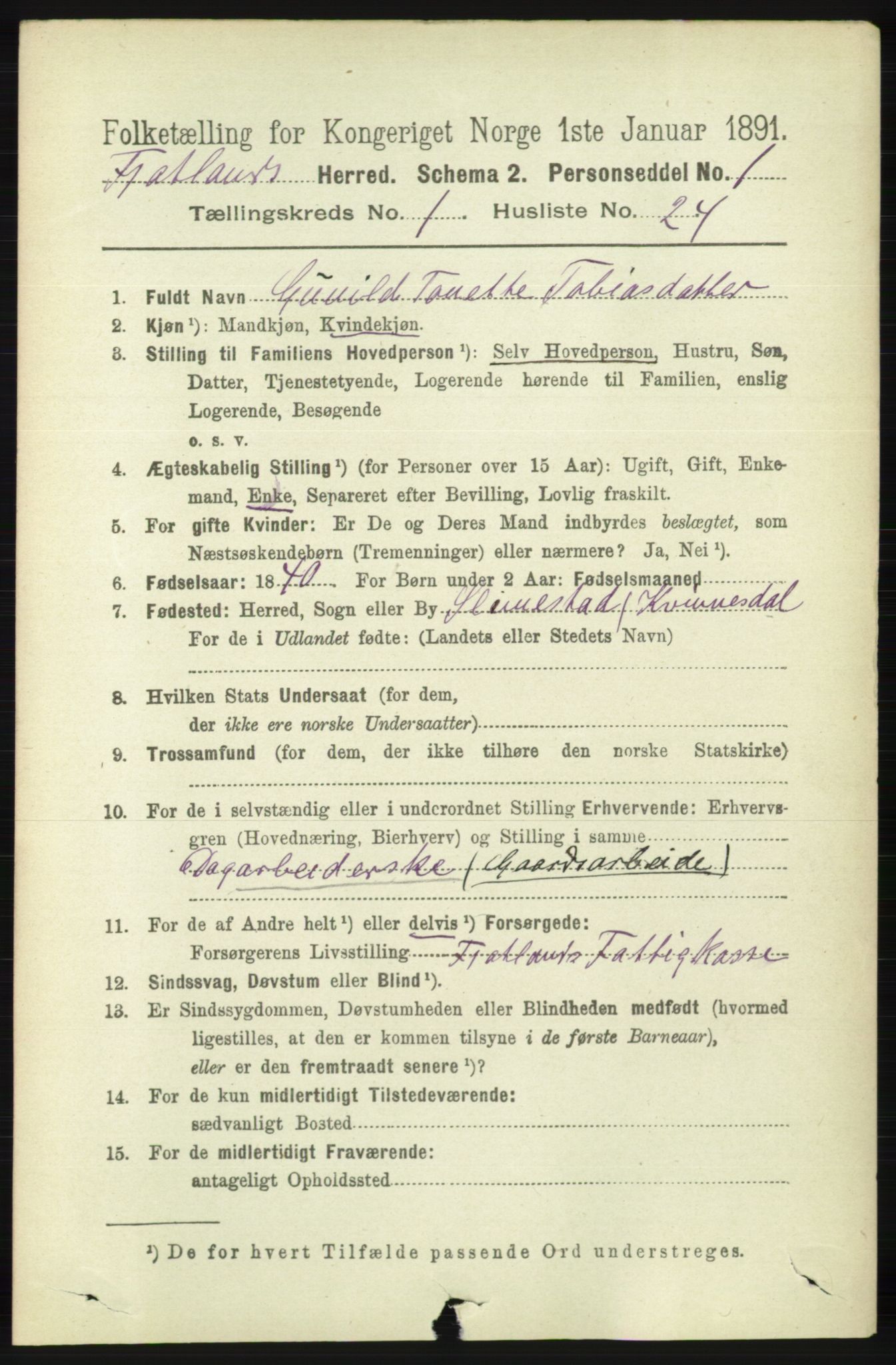 RA, 1891 census for 1036 Fjotland, 1891, p. 206