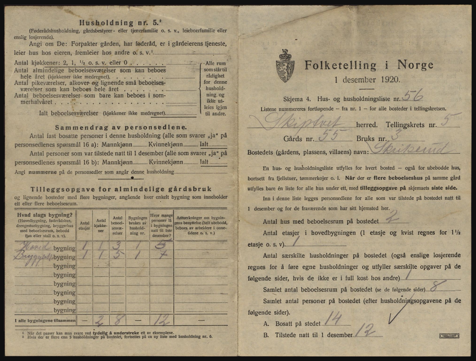 SAO, 1920 census for Skiptvet, 1920, p. 921