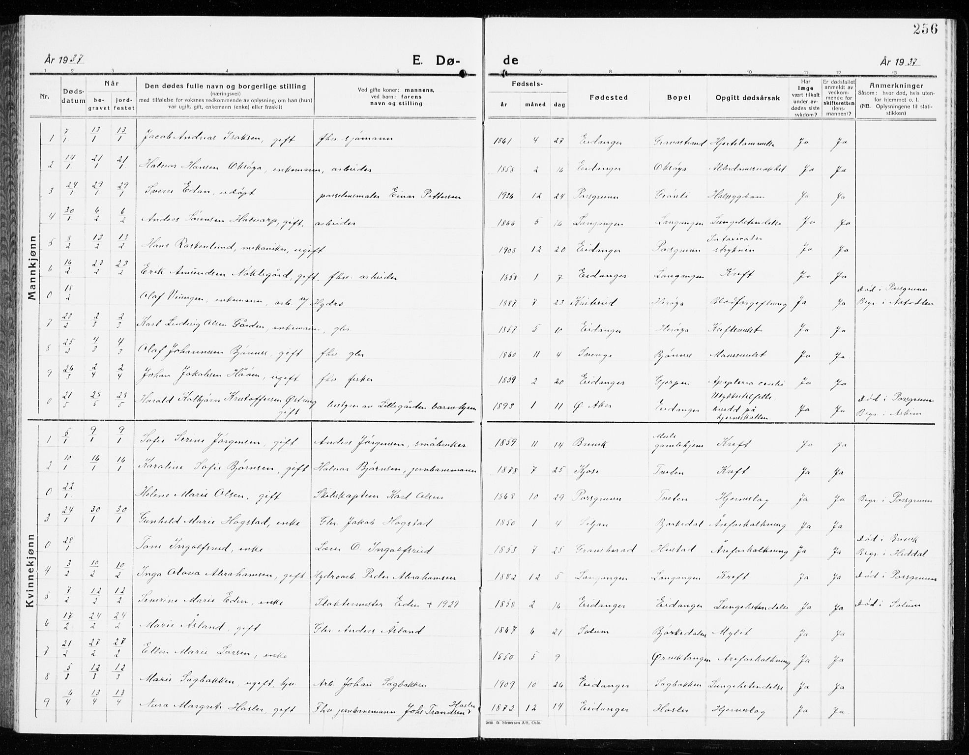 Eidanger kirkebøker, AV/SAKO-A-261/G/Ga/L0005: Parish register (copy) no. 5, 1928-1942, p. 256