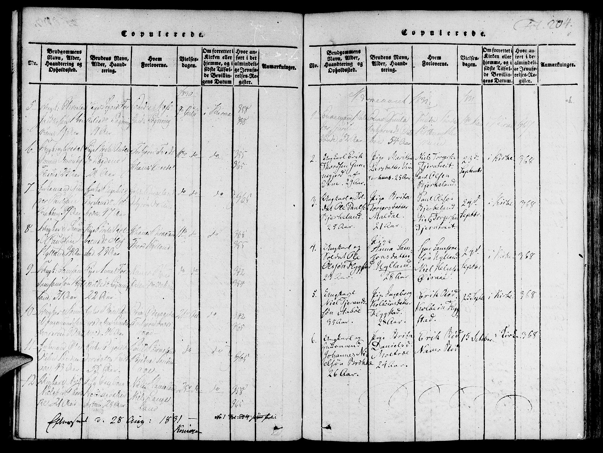 Suldal sokneprestkontor, SAST/A-101845/01/IV/L0007: Parish register (official) no. A 7, 1817-1838, p. 204