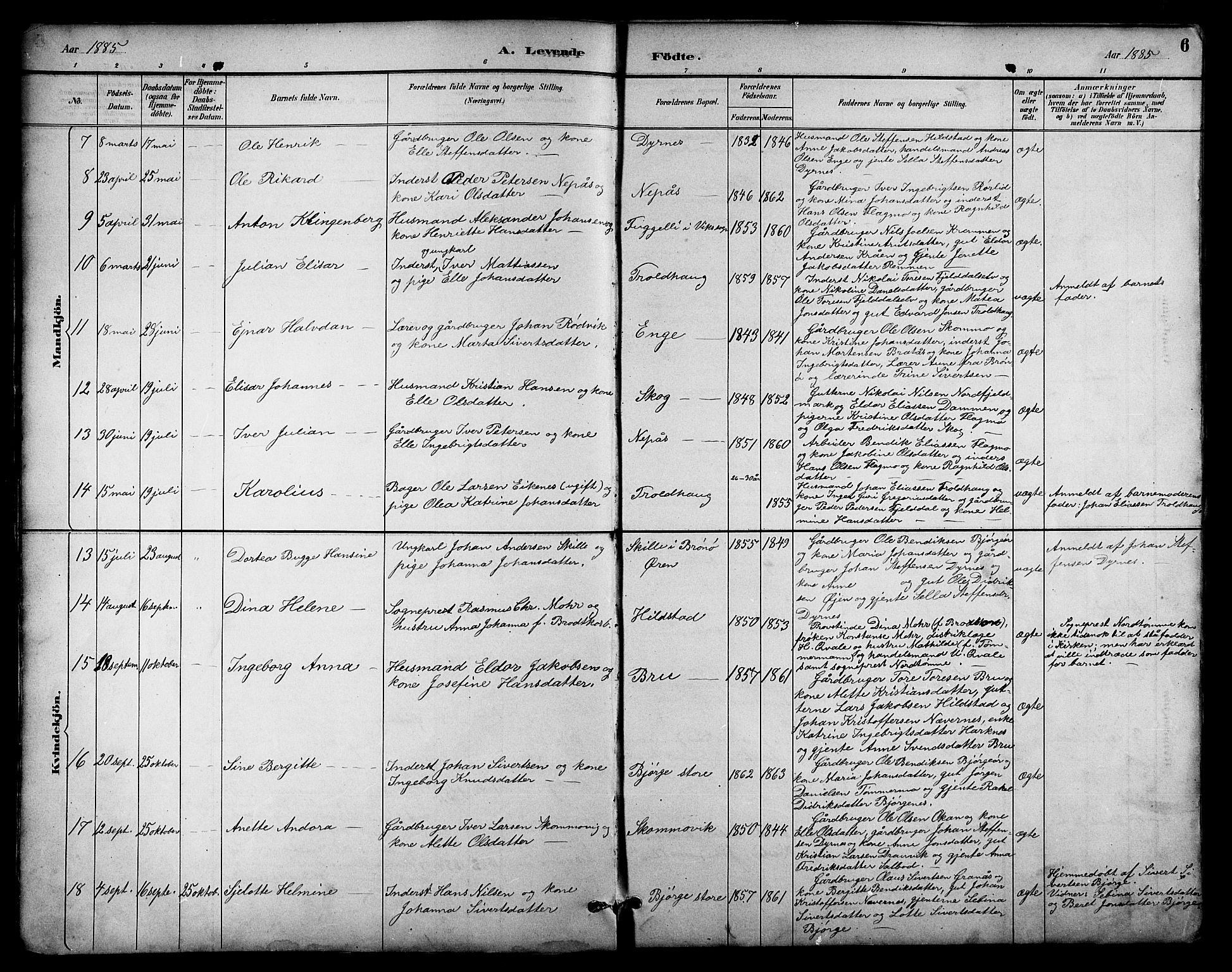 Ministerialprotokoller, klokkerbøker og fødselsregistre - Nordland, AV/SAT-A-1459/814/L0230: Parish register (copy) no. 814C03, 1884-1911, p. 6