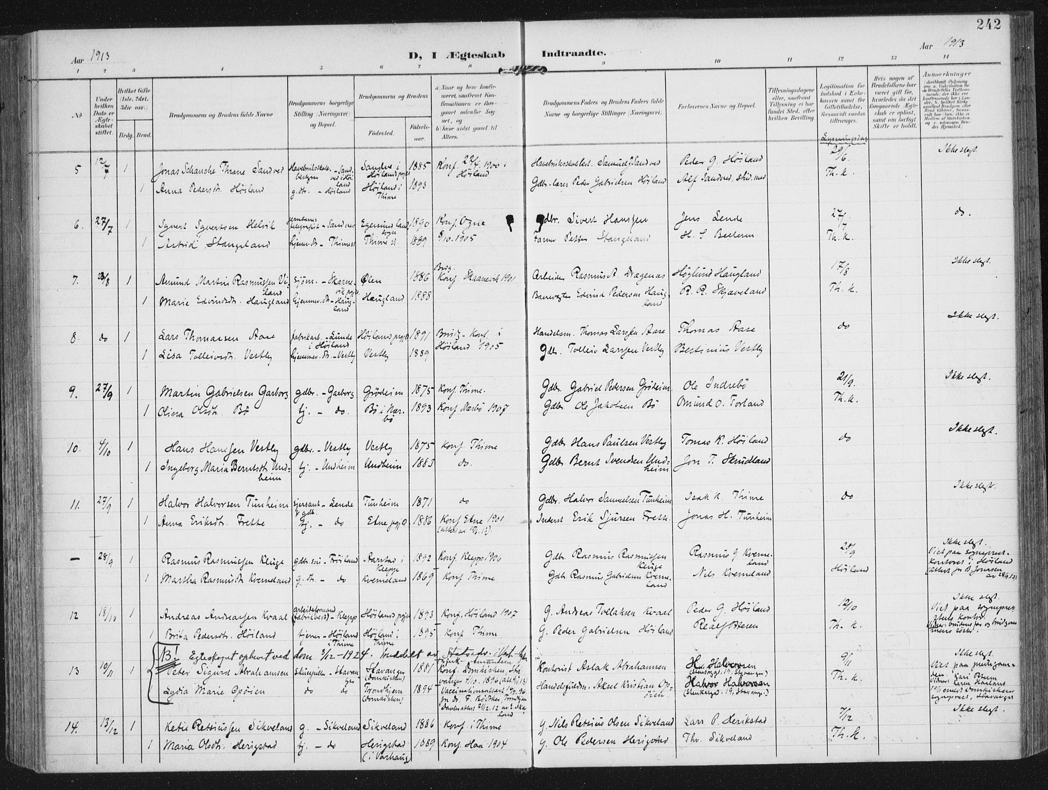 Lye sokneprestkontor, AV/SAST-A-101794/002/A/L0001: Parish register (official) no. A 12, 1904-1920, p. 242