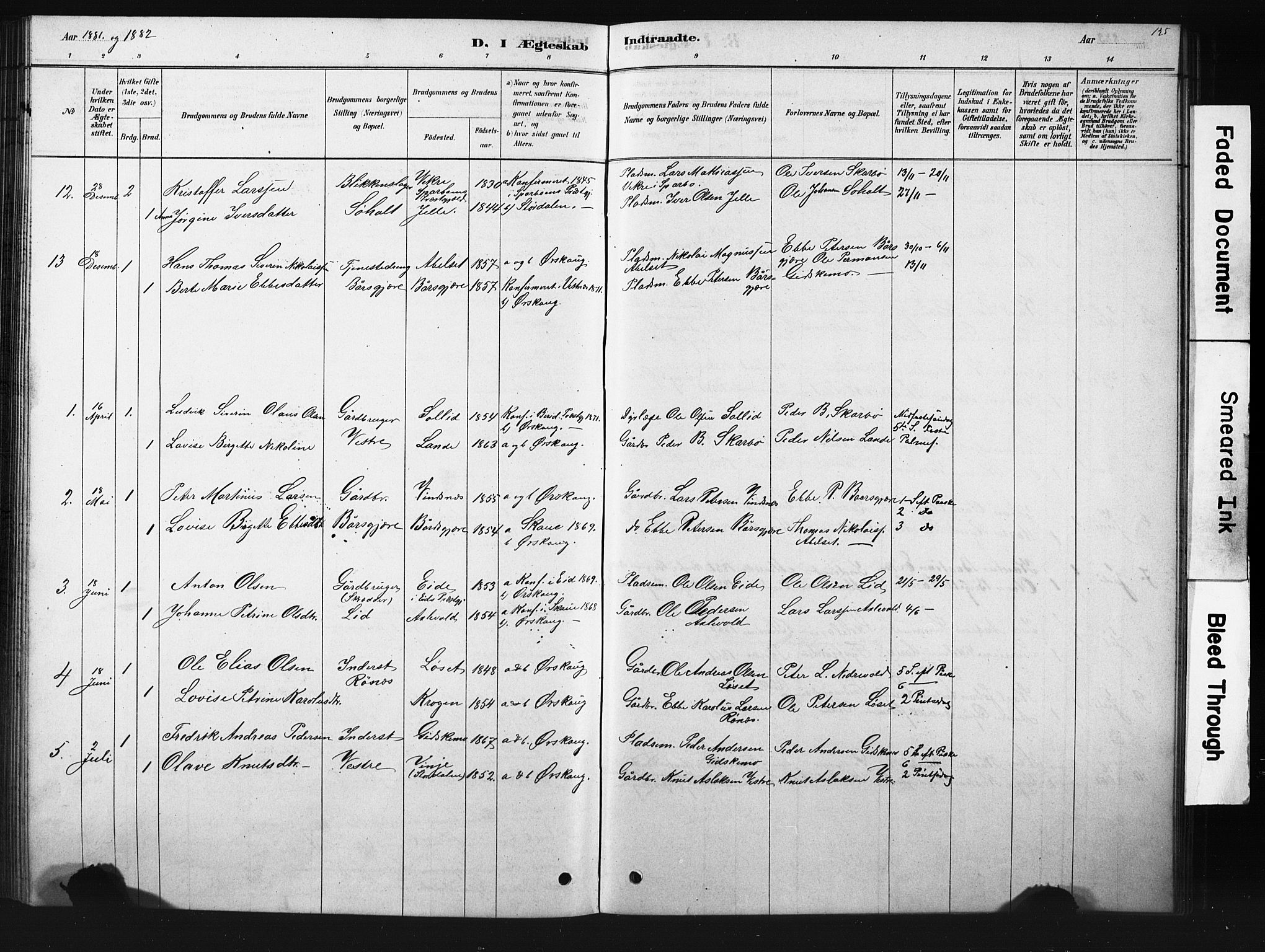 Ministerialprotokoller, klokkerbøker og fødselsregistre - Møre og Romsdal, AV/SAT-A-1454/522/L0326: Parish register (copy) no. 522C05, 1878-1890, p. 125