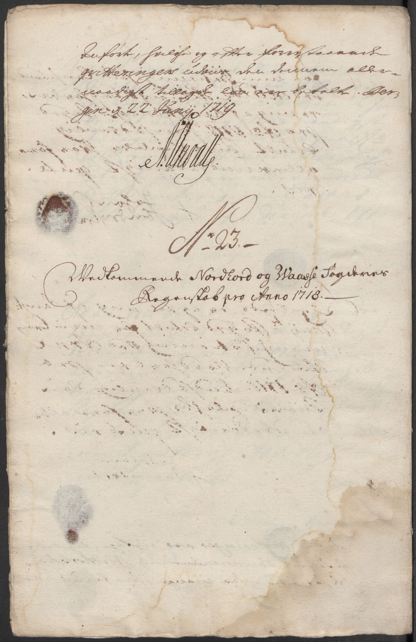 Rentekammeret inntil 1814, Reviderte regnskaper, Fogderegnskap, AV/RA-EA-4092/R51/L3202: Fogderegnskap Nordhordland og Voss, 1718, p. 104