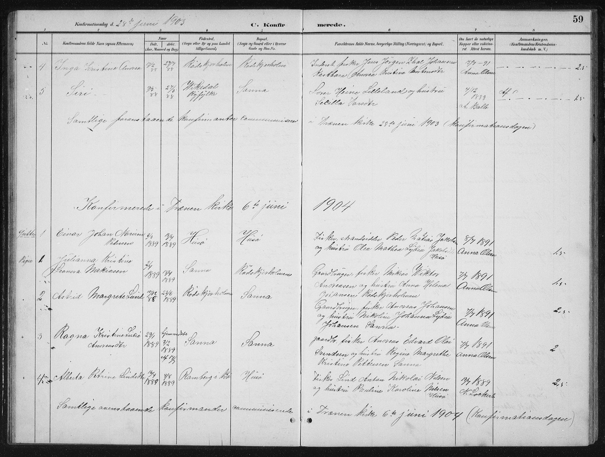 Ministerialprotokoller, klokkerbøker og fødselsregistre - Nordland, SAT/A-1459/840/L0583: Parish register (copy) no. 840C03, 1901-1933, p. 59
