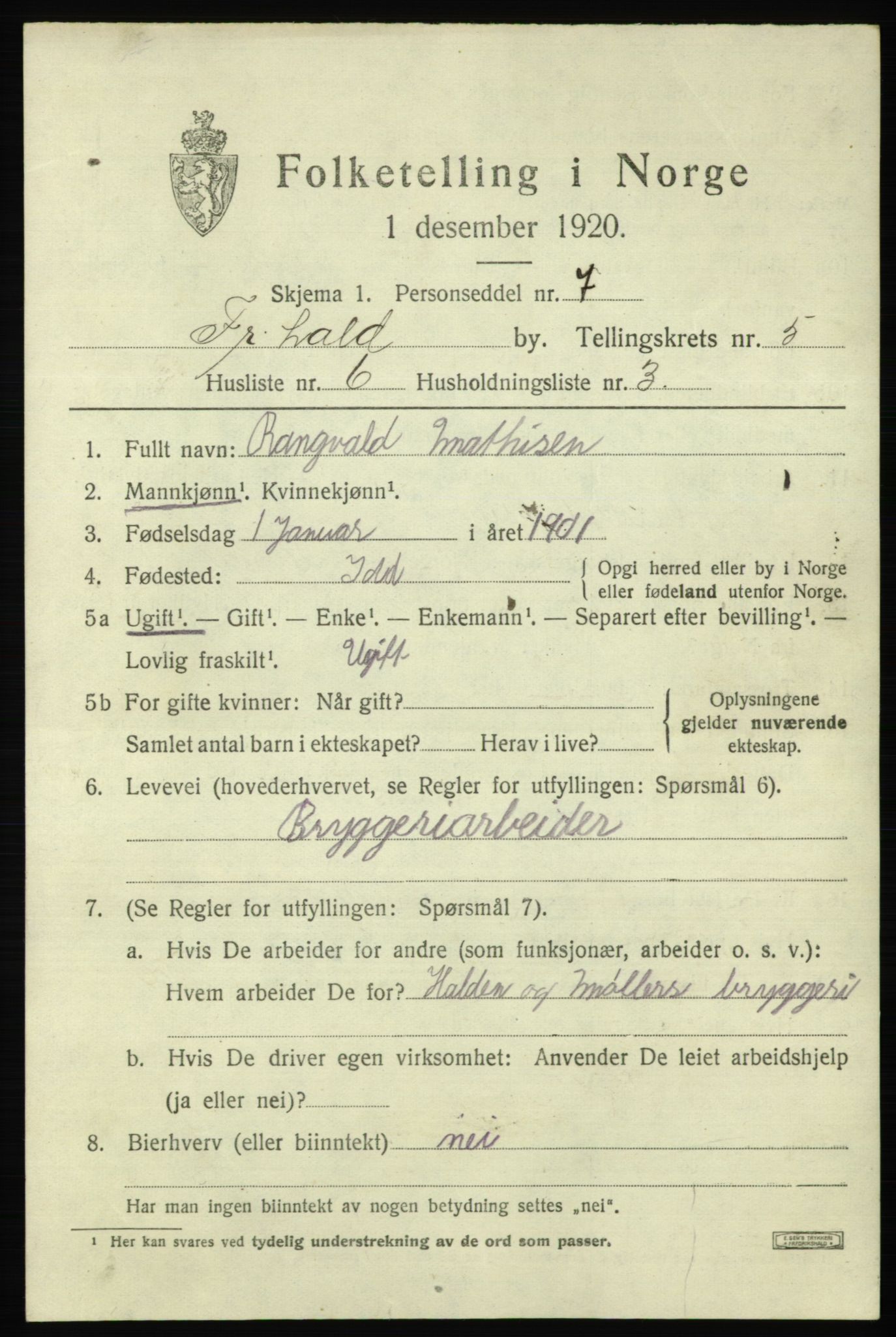 SAO, 1920 census for Fredrikshald, 1920, p. 12076