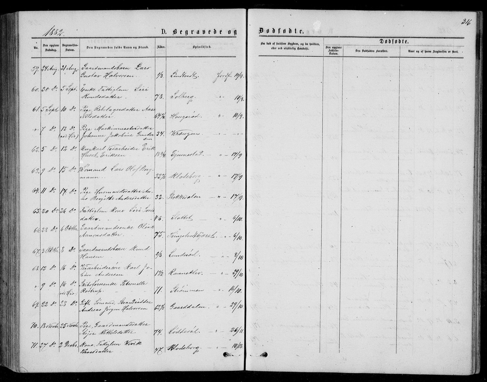 Øyestad sokneprestkontor, AV/SAK-1111-0049/F/Fb/L0008: Parish register (copy) no. B 8, 1872-1886, p. 316