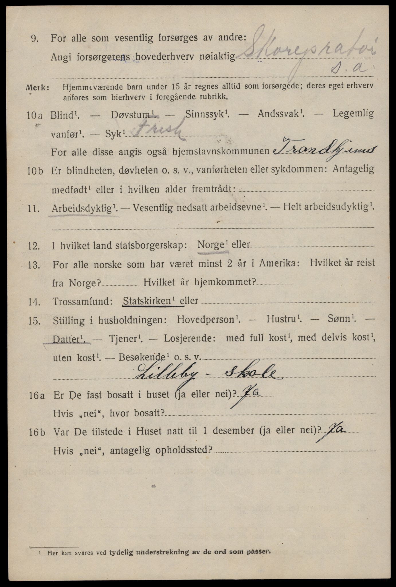 SAT, 1920 census for Trondheim, 1920, p. 129207