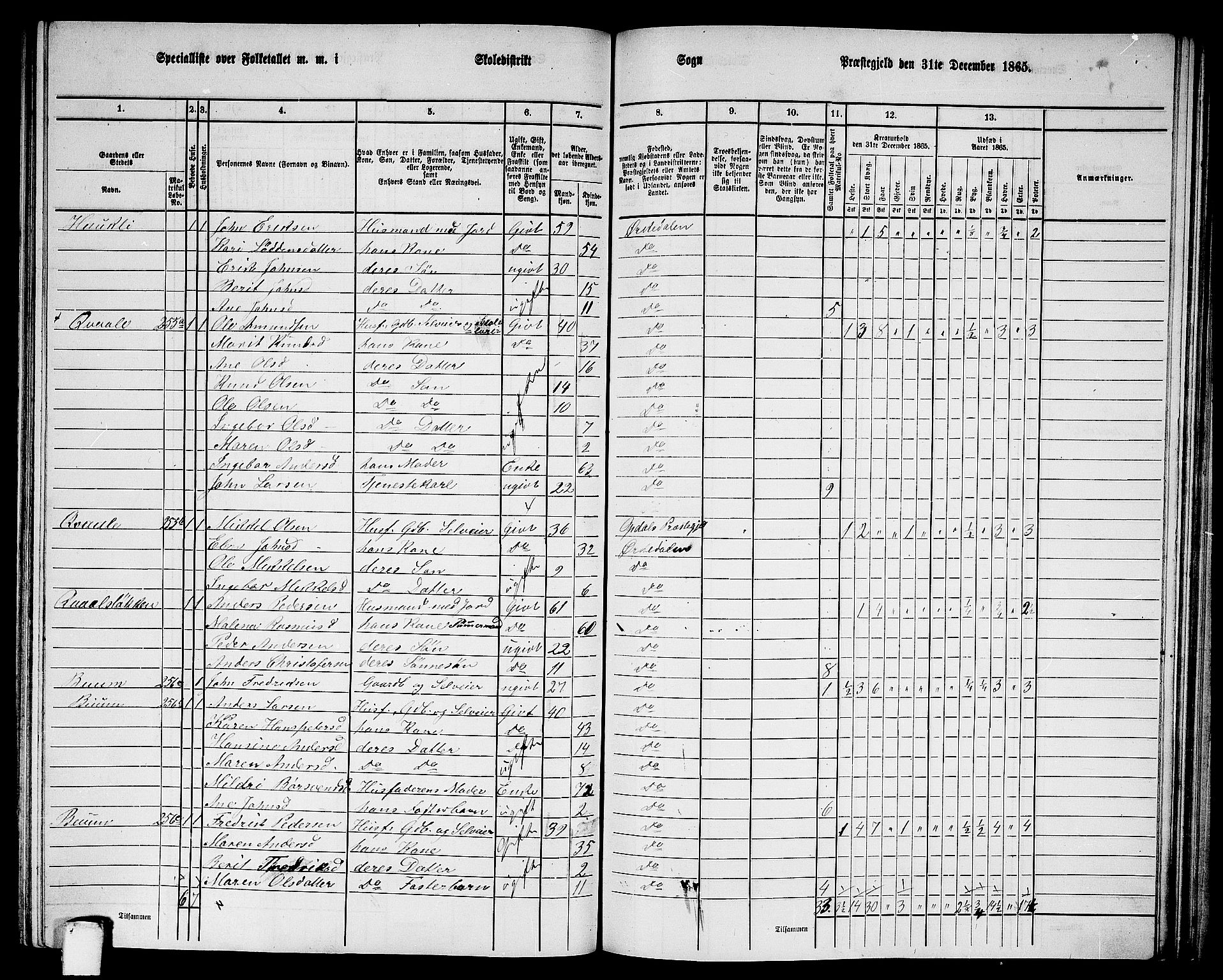 RA, 1865 census for Orkdal, 1865, p. 200