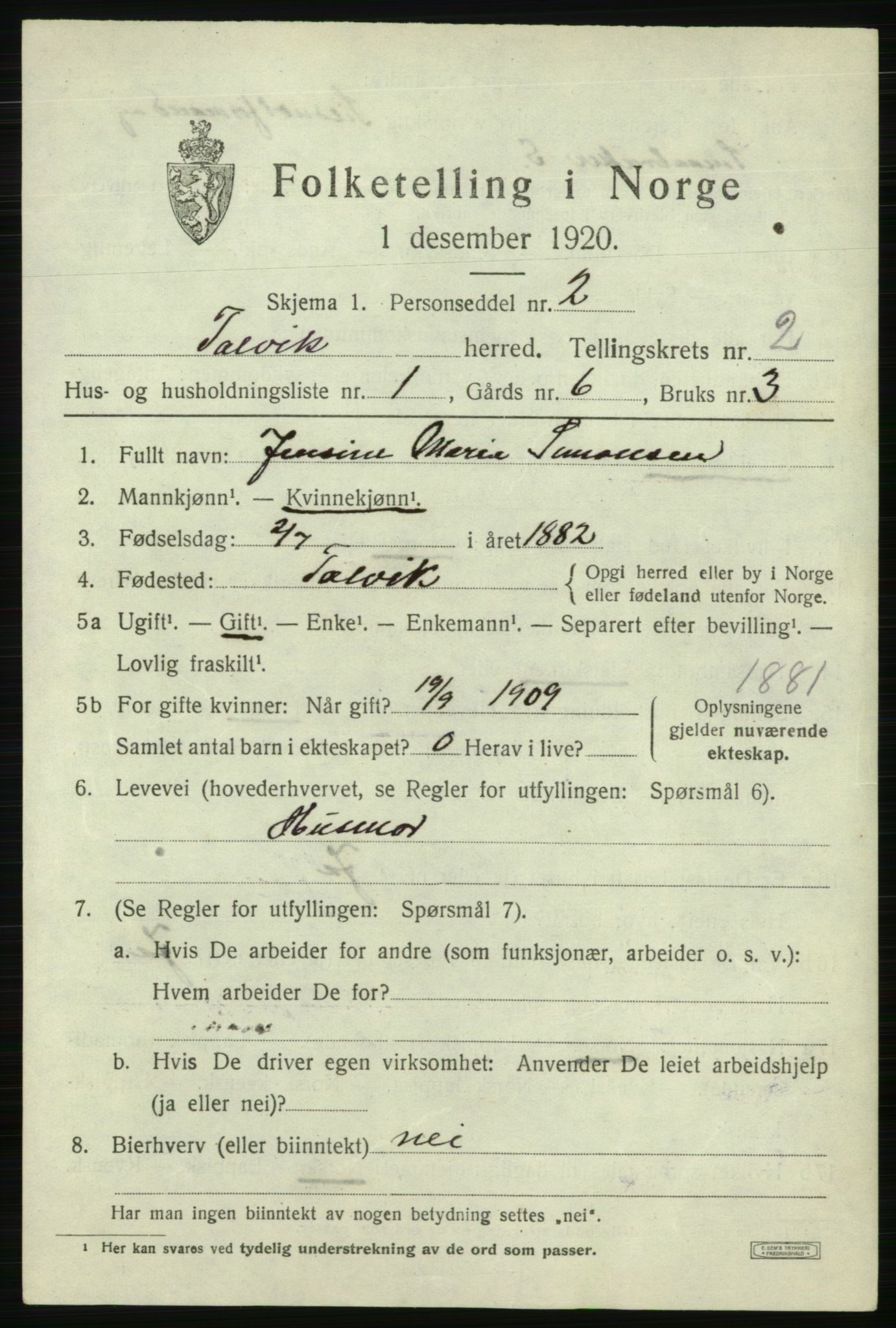 SATØ, 1920 census for Talvik, 1920, p. 1546