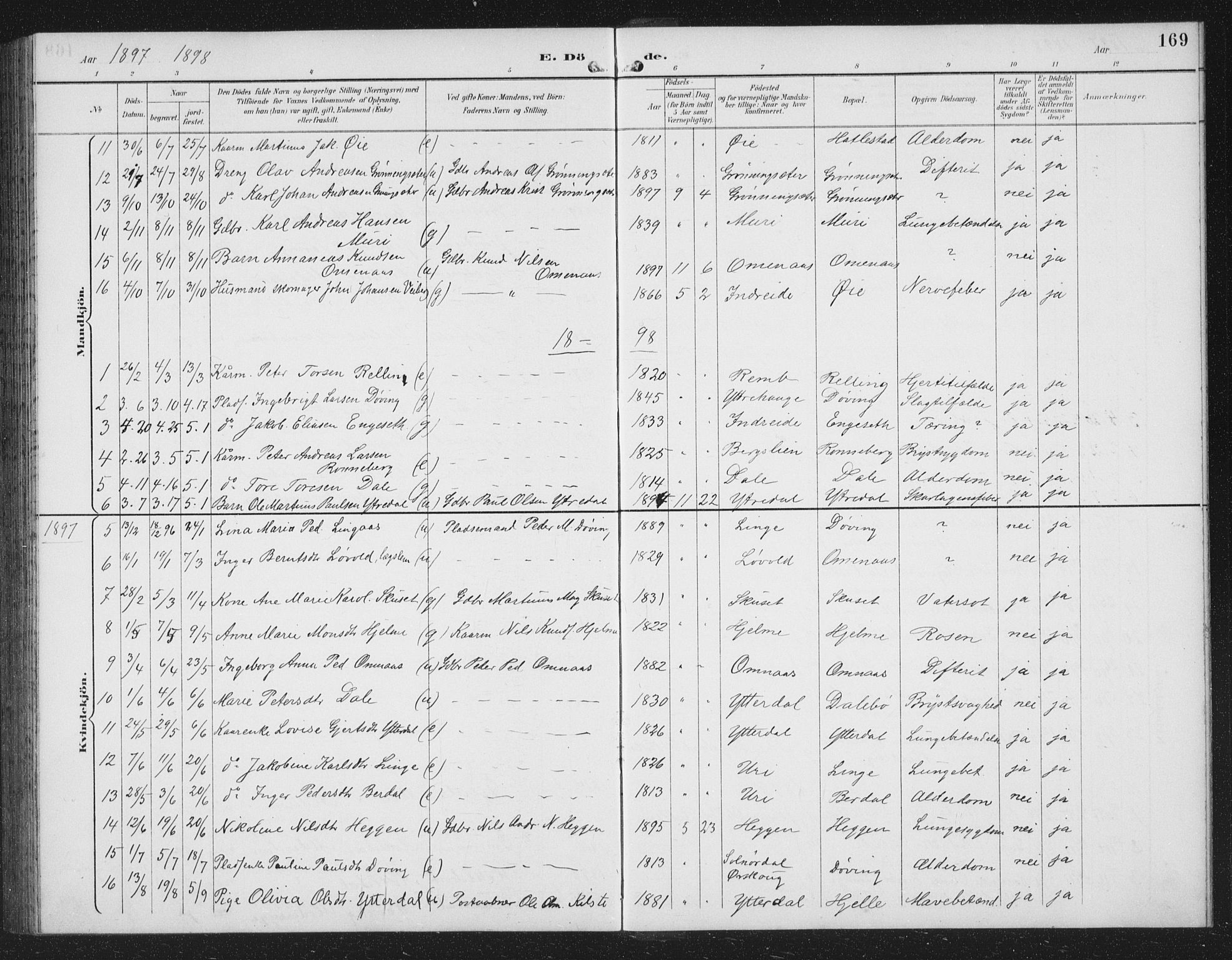 Ministerialprotokoller, klokkerbøker og fødselsregistre - Møre og Romsdal, AV/SAT-A-1454/519/L0264: Parish register (copy) no. 519C05, 1892-1910, p. 169