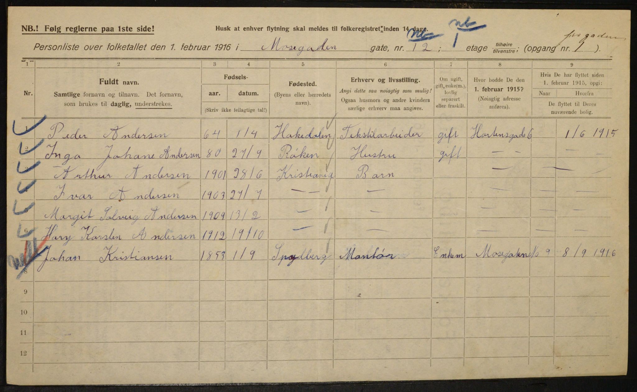 OBA, Municipal Census 1916 for Kristiania, 1916, p. 67561