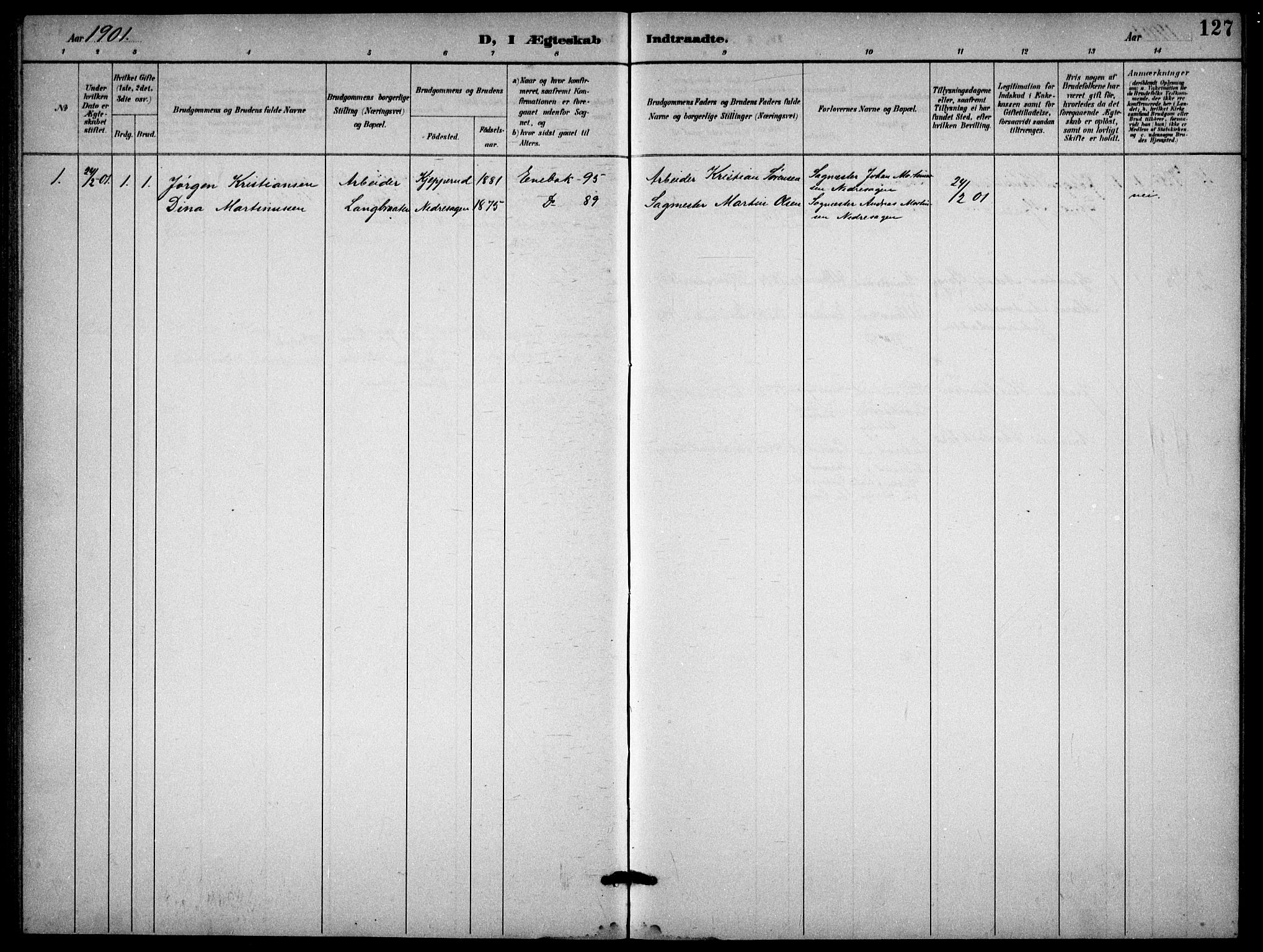Enebakk prestekontor Kirkebøker, SAO/A-10171c/G/Gb/L0002: Parish register (copy) no. II 2, 1891-1903, p. 127